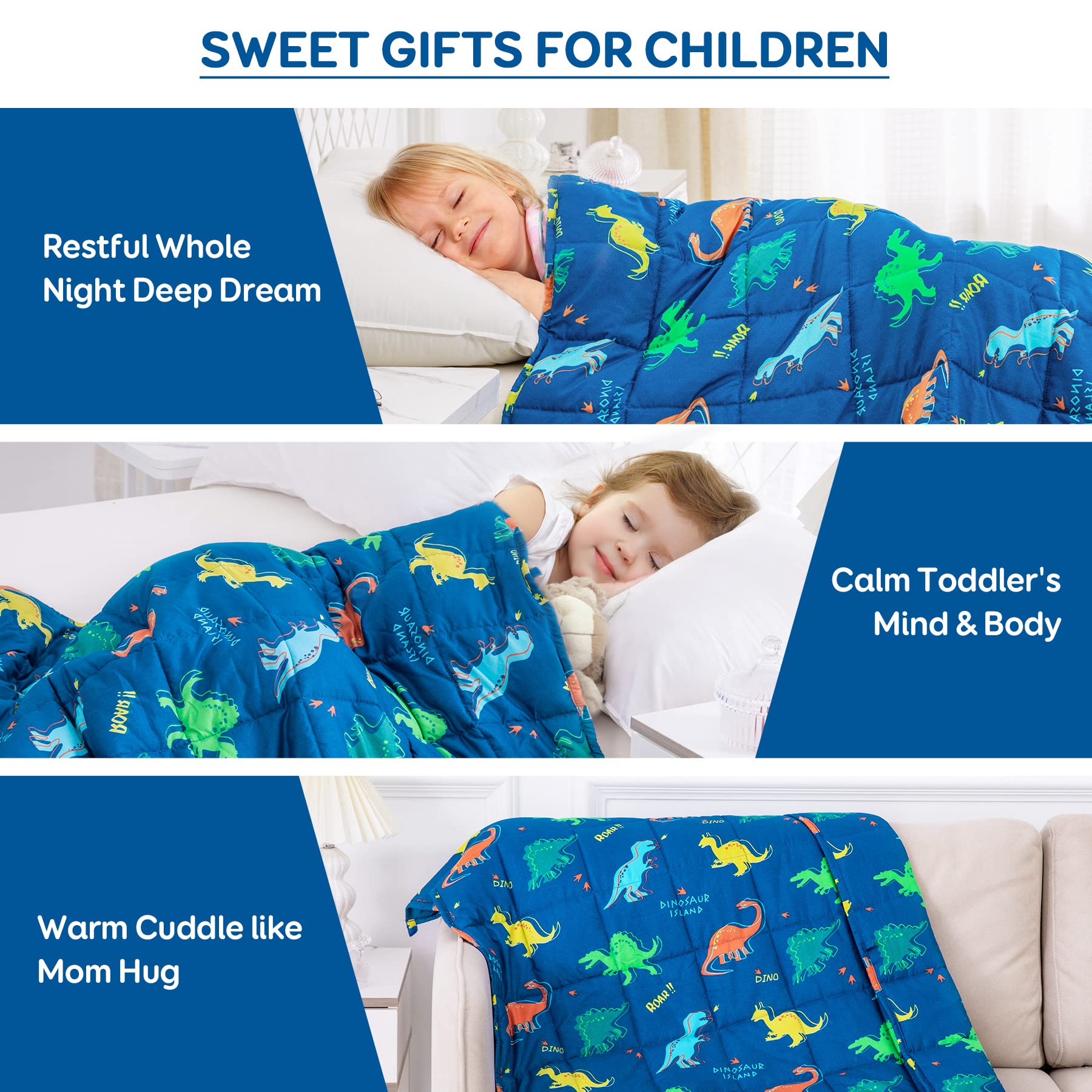 Kivik Weighted Blanket 3lbs, Blue Dinosaur Weighted Blankets, Cute Small Weighted Blankets 3 Pounds, Washable Soft Heavy Blanket Throw for All-Season, 36x48 Inches Blue