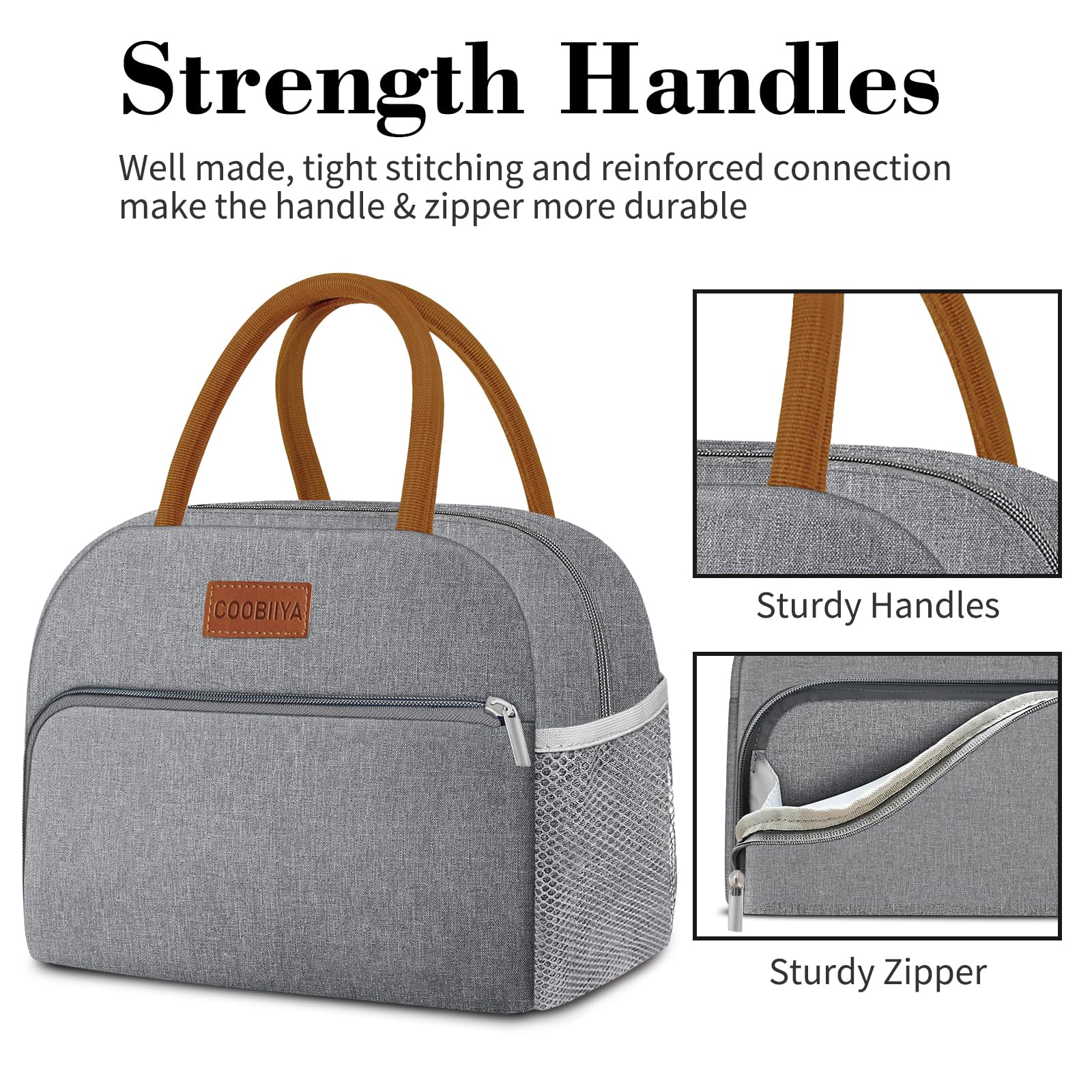 Coobiiya Lunch box for Women/Men/Adult, Lunch Box Lunch Bag Women, Small Leakproof Cute Lunch Tote Large Capacity Reusable Insulated Cooler Lunch Container for Work/Office/Picnic/Beach-Grey