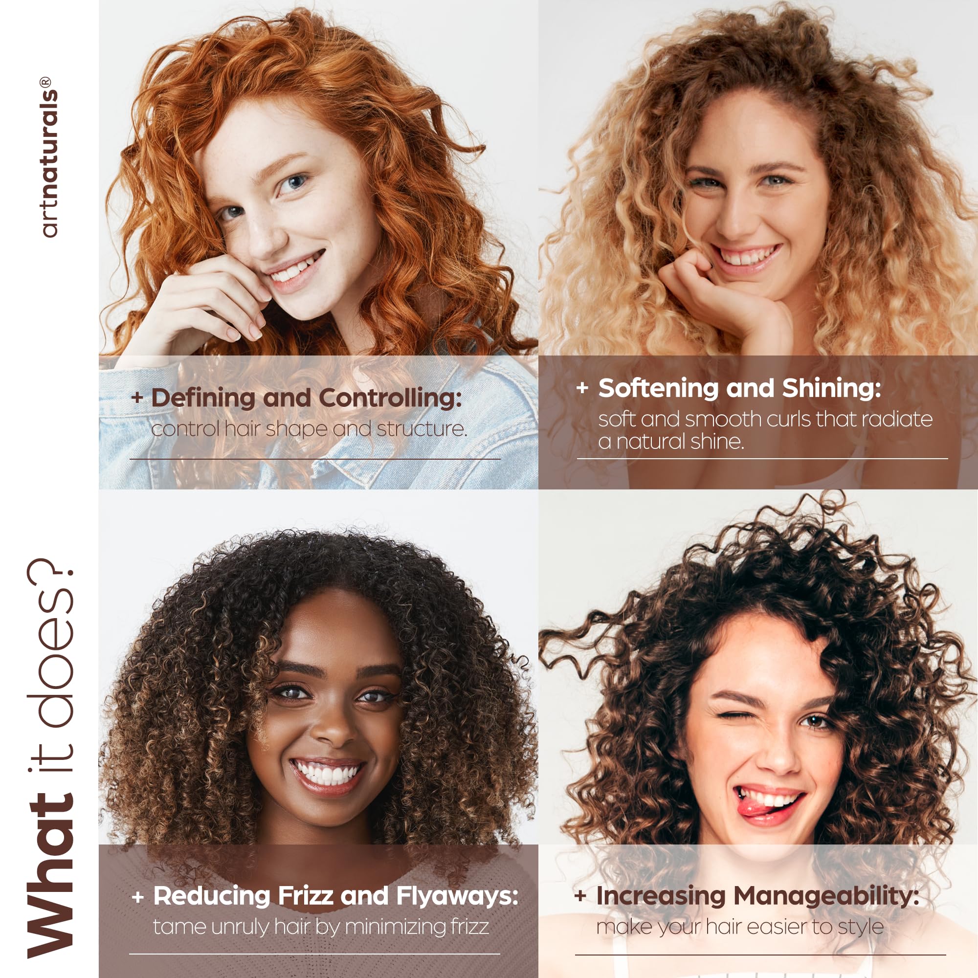 Artnaturals Curl Defining Cream-Moisturizer & Enhancer w/Almond, Jojoba & Argan Oil & Natural Frizz Control - for Wavy & Curly Hair Products - Sulfate Free - 12 Oz for Women and Men