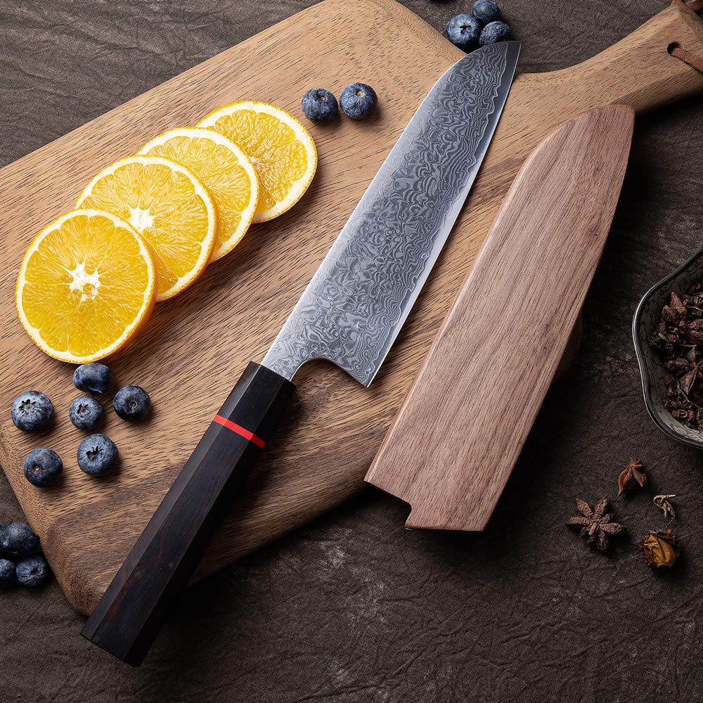 Kitchen Santoku Knife - Damascus Steel - Japanese Kitchen Knife - Handcrafted Octagonal Wood Handle -Wood Sheath & Gift Box (Santoku Knife)…