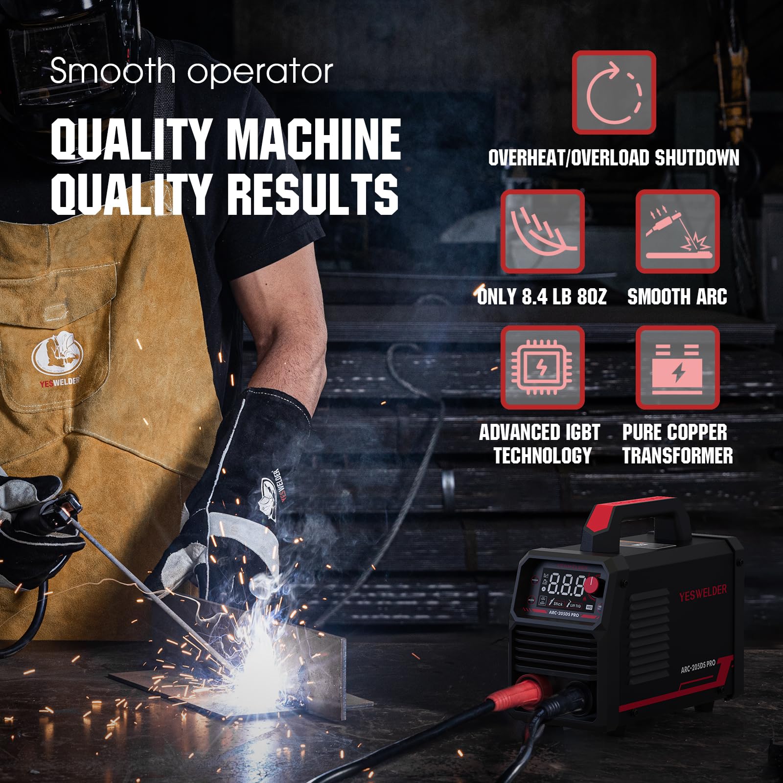 YESWELDER Stick Welder 205Amp Large LED Display Digital Inverter IGBT Welding Machine,110V/220V Dual Voltage Hot Start Portable MMA ARC Welder Machine