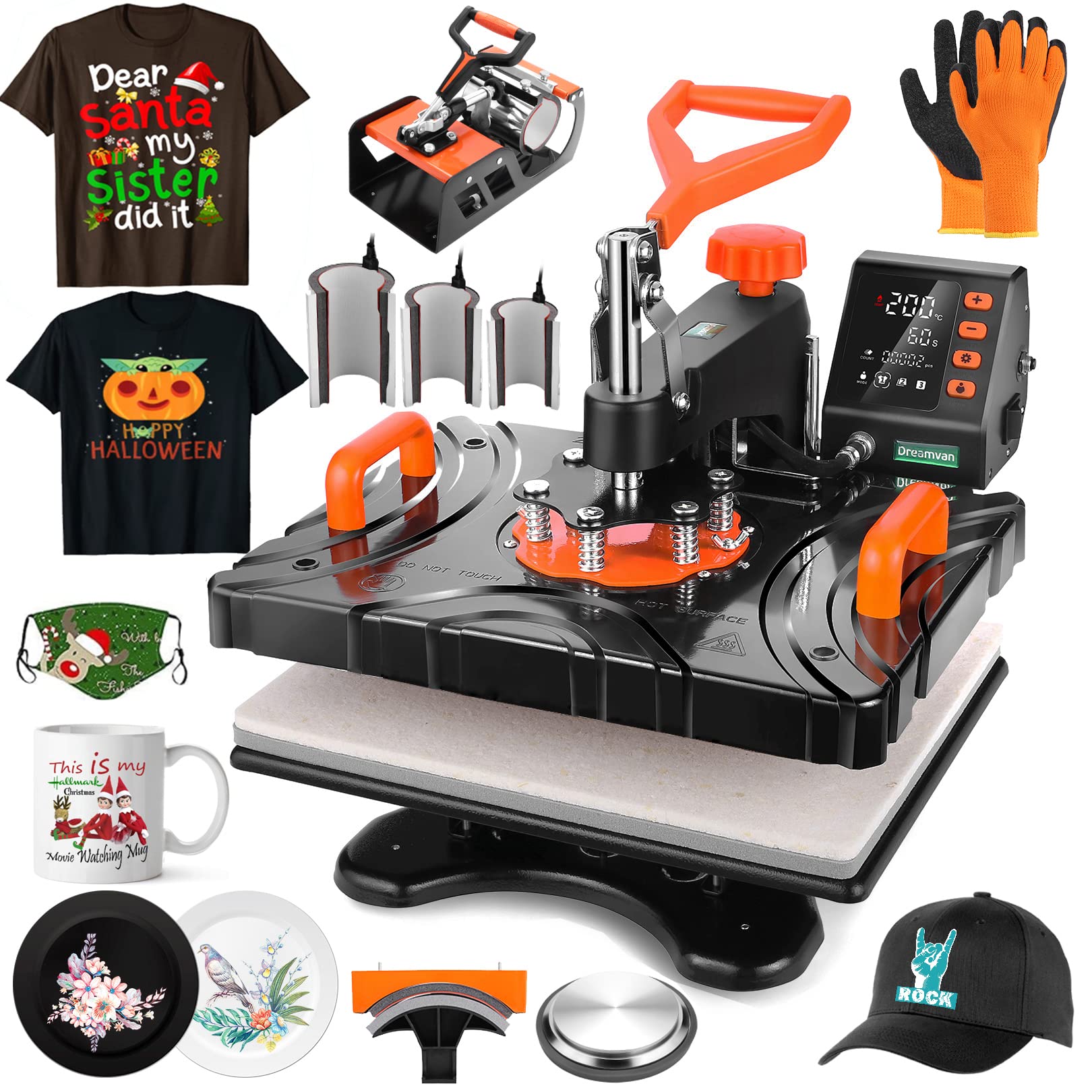 AKEYDIY Upgraded Heat Press Machine 8 in 1 Combo,Digital Multifunction Shirt Press Machine for T Shirts12"X15" Sublimation Machine 360-Degree Swing Away Dual-Tube Heating for DIY T-Shirts Cap & Mugs