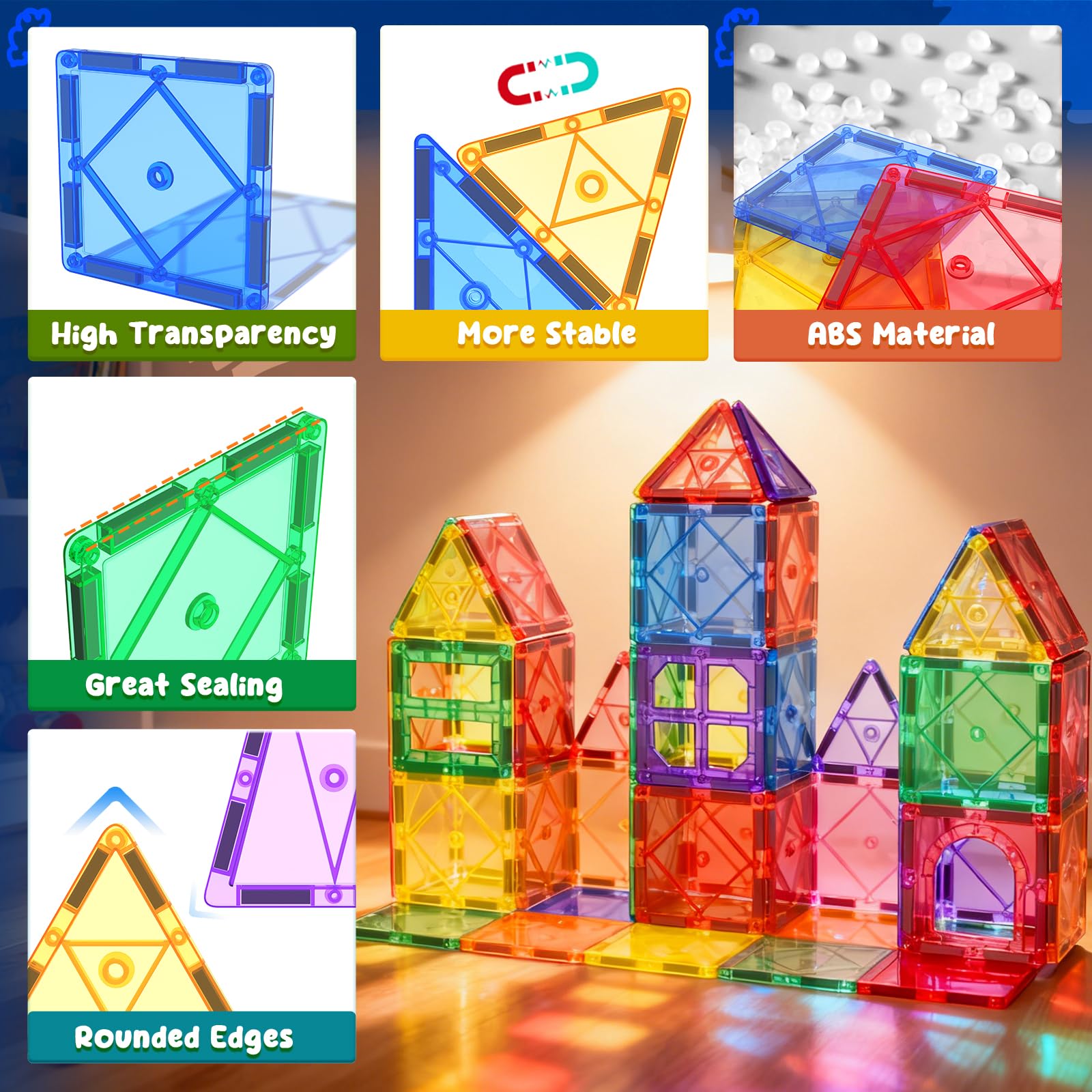 Magnetic Tiles Toddler Toys Magnetic Building Blocks for Kids Ages 3-12 STEM Educational Toys for Girls & Boys Sensory Toys for Kids with Autism Classroom Must Haves Easter Basket Stuffers for Toddler