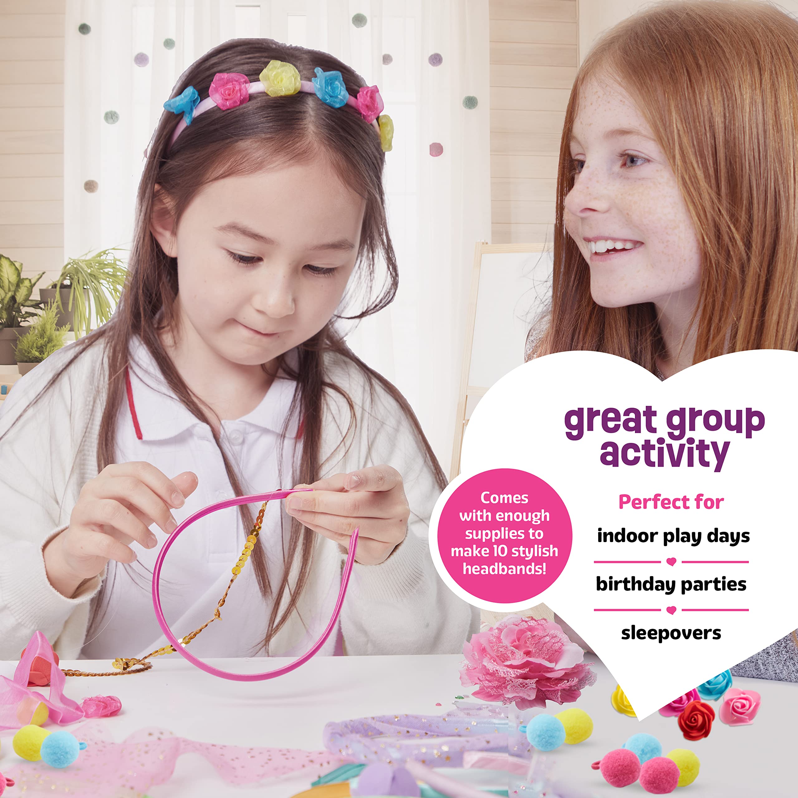 Headband Making Kit for Girls - Make Your Own Fashion Headbands for Kids - DIY Hair Accessories Set - Arts & Crafts Easter Gift for Ages 5-12 Year Old Girl - Little Children's Art & Craft Gifts