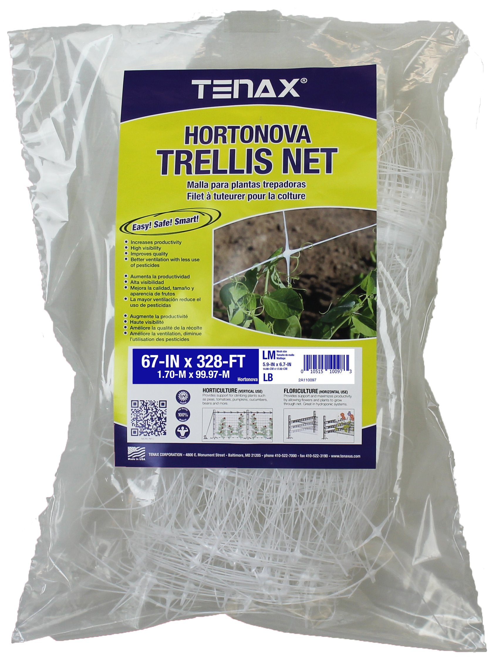 Tenax Hortonova Plant Trellis Net Lm, 67" x 328', White