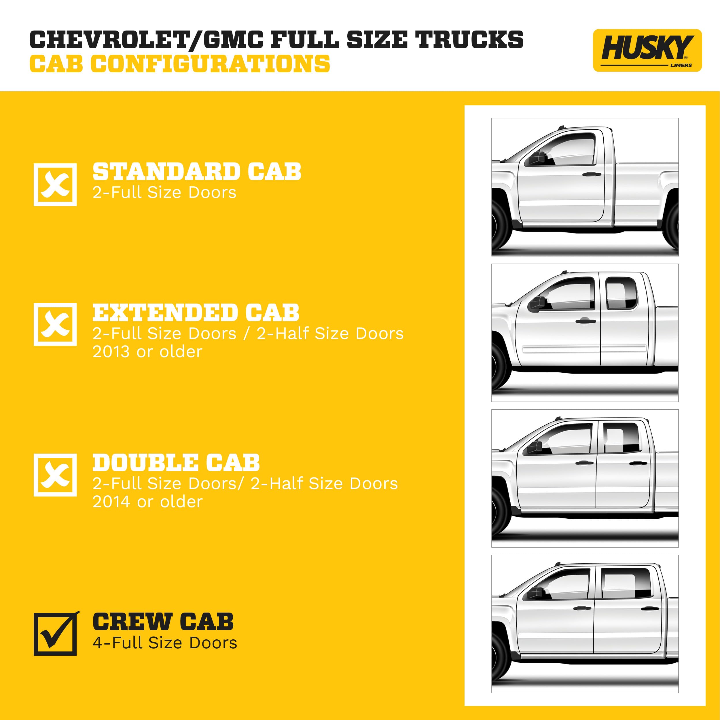 Husky Liners X-act Contour Floor Mats | Fits 2014-2018 Chevrolet Silverado & GMC Sierra 1500 Crew Cab; 2015-2019 Silverado/Sierra 2500/3500 Crew Cab | Front & 2nd Row, 3-pc Black - 53908