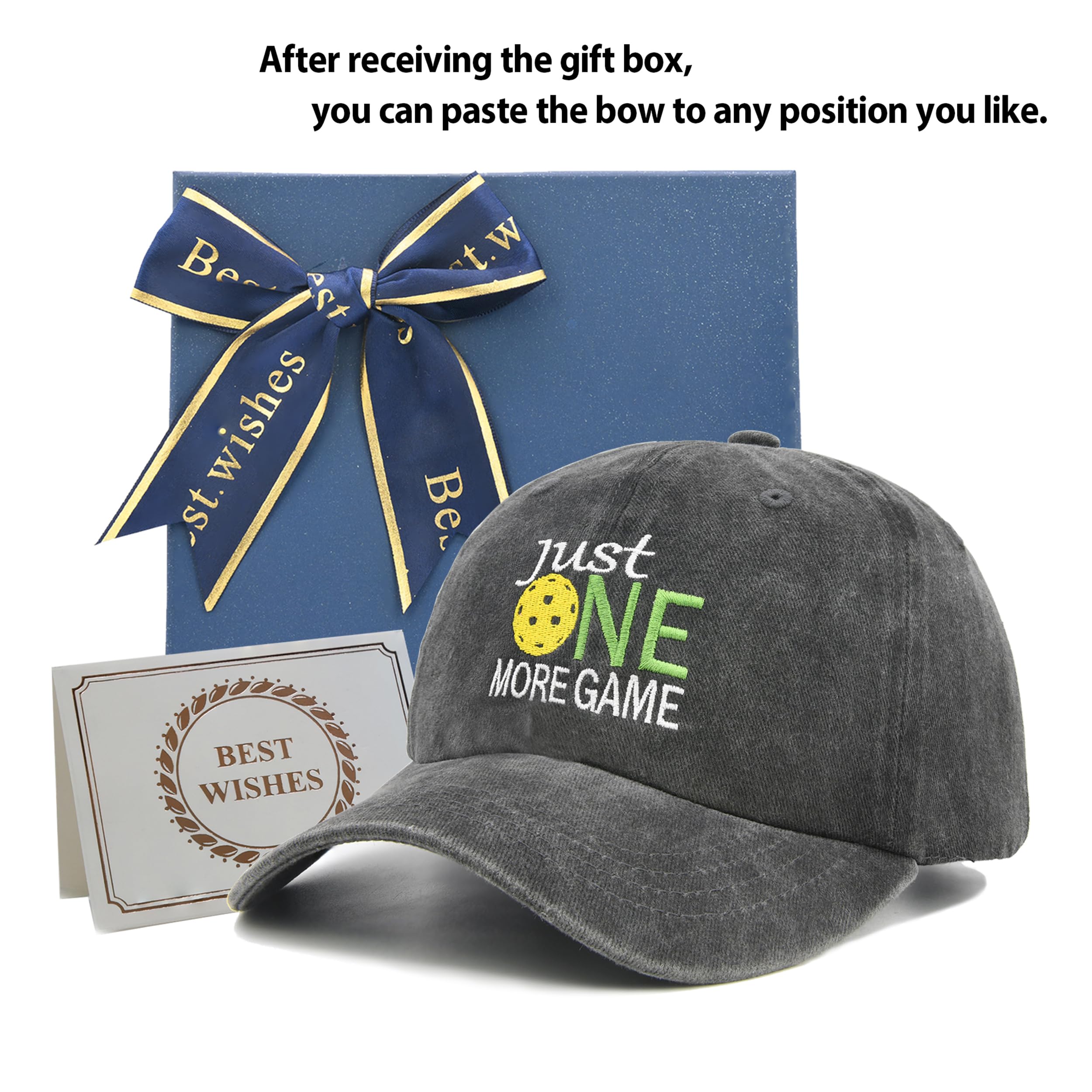 Pickleball Hat - Pickleball Gifts for Men Women - Washed Adjustable Embroidered Baseball Cap with Gift Box Black