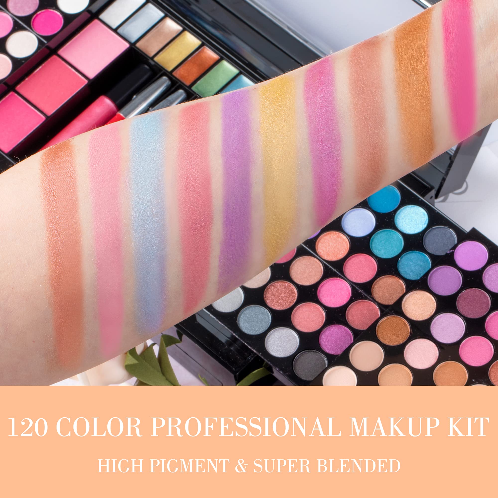 DUER LIKA Professional Makeup Kit for Women with Mirror 120 Colors Cosmetic Makeup Gift Set Combination with Eyeshadow Facial Blusher Eyebrow Powder Face Concealer Powder Eyeliner Pencil MU28