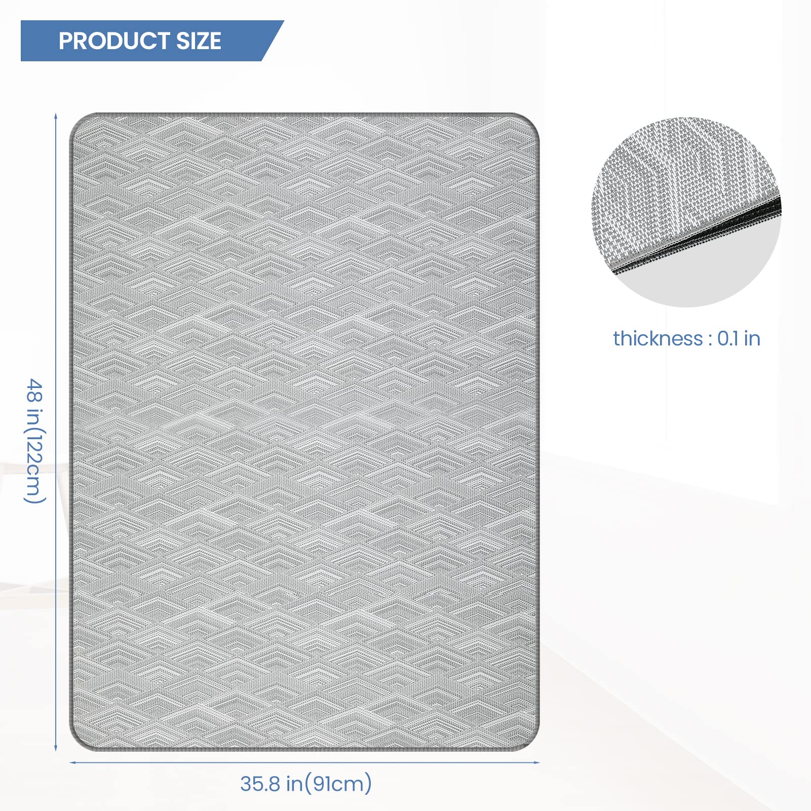 RccugmatS Chair Mat for Hardwood & Tile Floor, 36" x 48" Heavy Duty Office Chair Mat for Rolling Chairs, Anti Slip, Computer Desk Chair mat, Floor Protector for Home Office, White & Grey