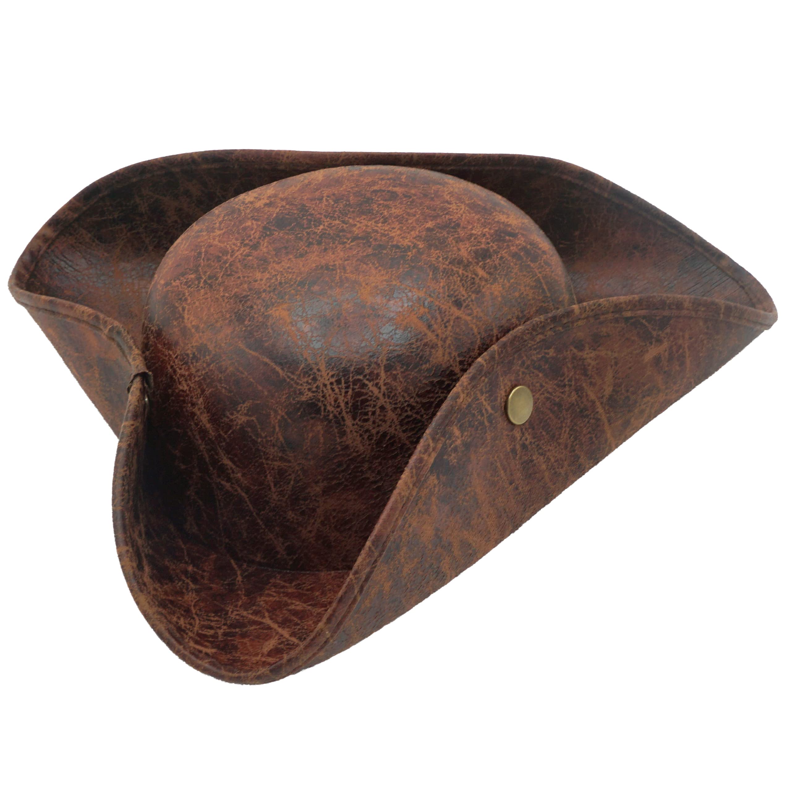 4E's Novelty Brown Faux Leather Pirate Hat for Adult Men Women Tricorn Hat for Halloween Pirate Costume Accessories