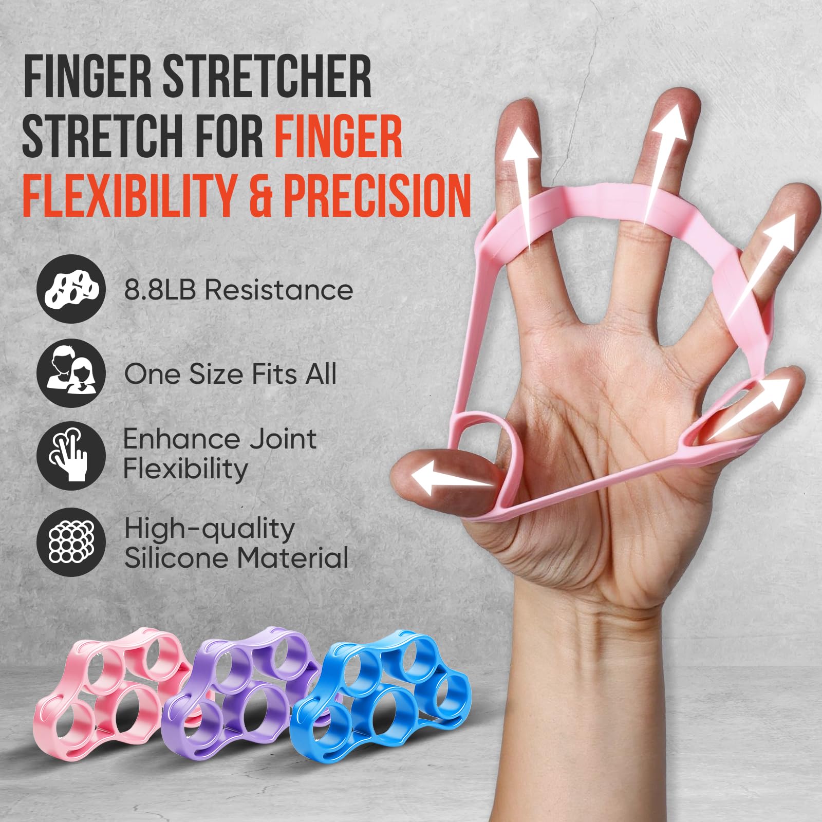 TEAWOO 6-Pack Grip Strength Trainer Kit, 3 Colors Forearm Strengthener & Hand Grip Strengthener, Finger Exerciser & Stretcher for Strength Training, Recovery & Flexibility