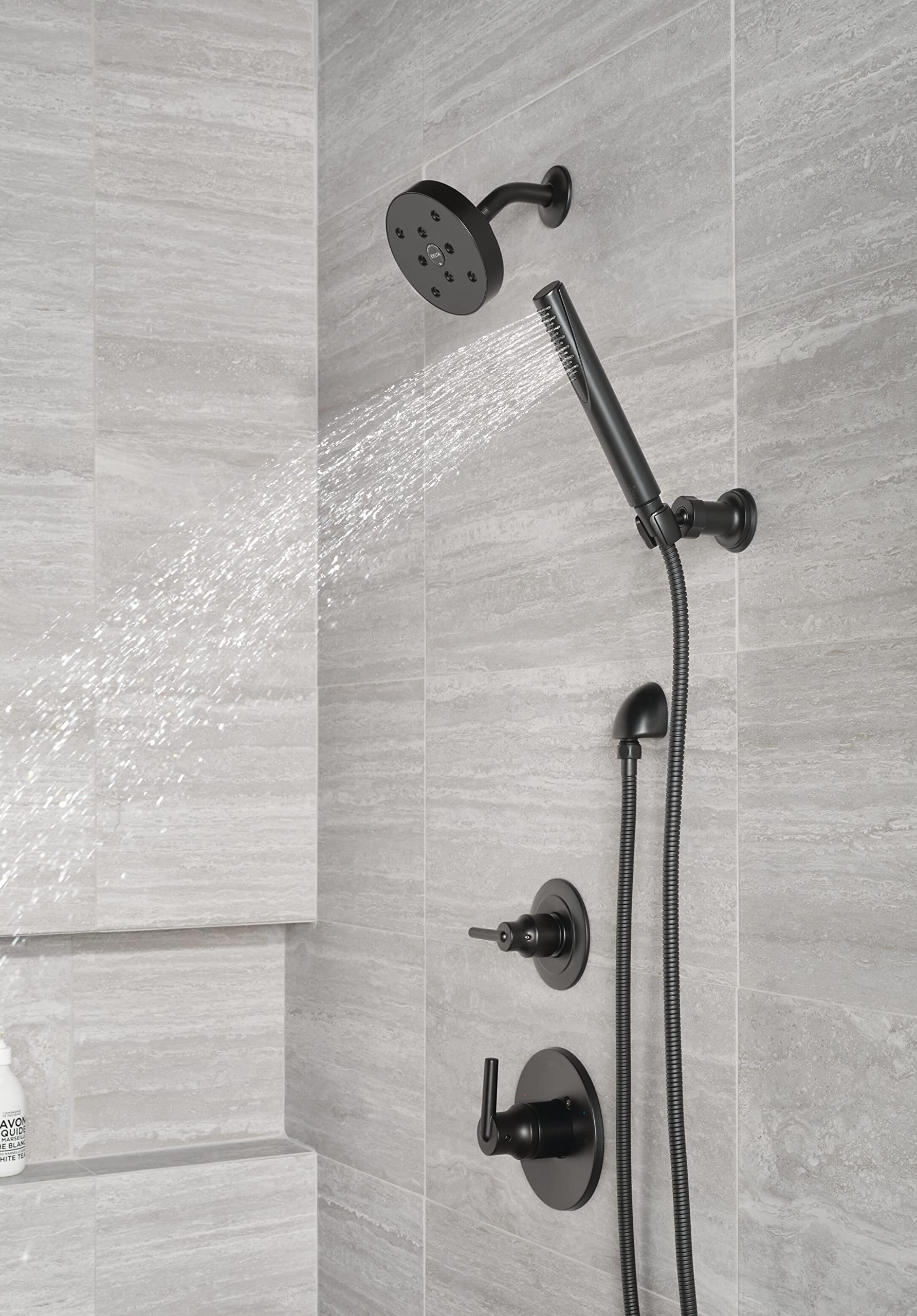 Delta Faucet Trinsic 3-Setting Matte Black Shower System Including Black Shower Head, Handheld Shower Handle, Shower Diverter and Shower Valve/Trim Kit, Matte Black
