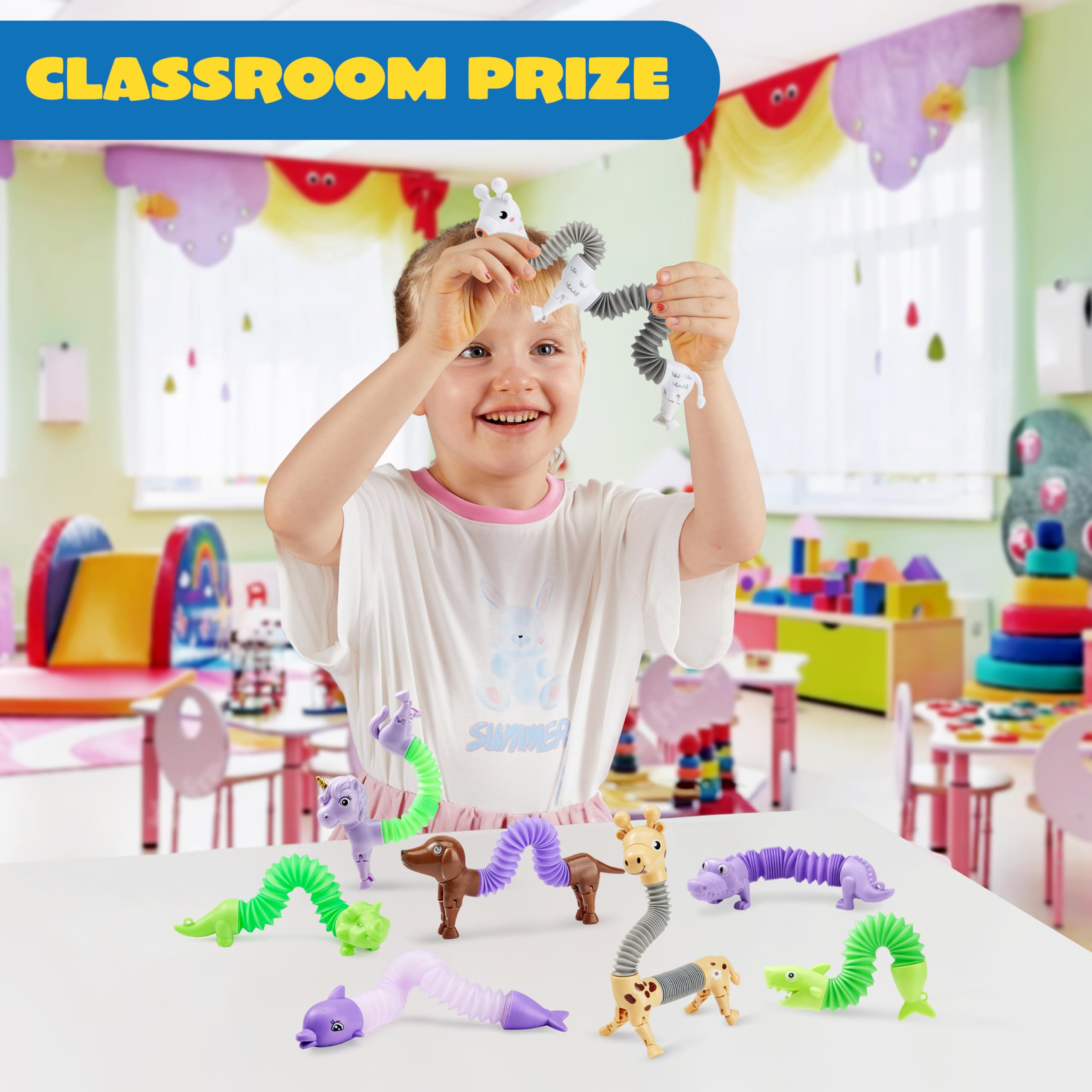 JOYIN Animal Pop Tubes Fidget Toys, 8 Pack Sensory Toys for Toddlers 2-3 Party Favors for Kids 4-8 8-12 Birthday Gifts Party, Classroom, School Reward,Goodie Bags Stuffers for Kids