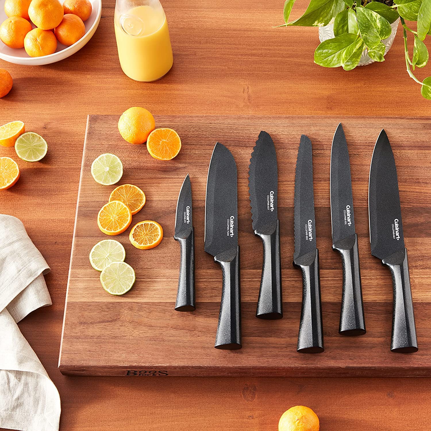 CUISINART Cutlery Knife Set, 12pc Metallic Cutlery Knife Set with Blade Guard , Lightweight, Stainless Steel, Durable & Dishwasher Safe, C55-12PMB,Black