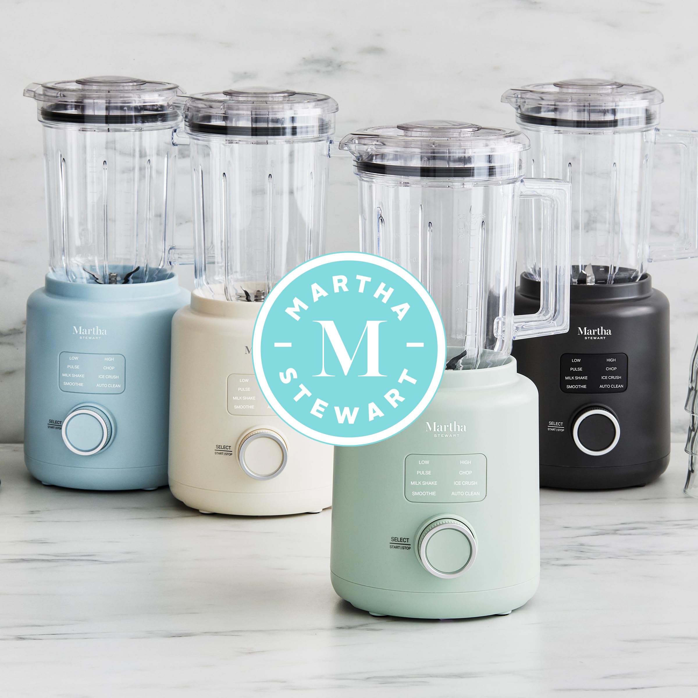 Martha Stewart Countertop Blender, 50oz Jar, 6 Stainless Steel Blades 3 Speeds & 5 Presets, Auto Clean, Smoothies, Crush Ice, Shakes, Chop, Margarita, Measurement Markings, 700W, Honeydew Green