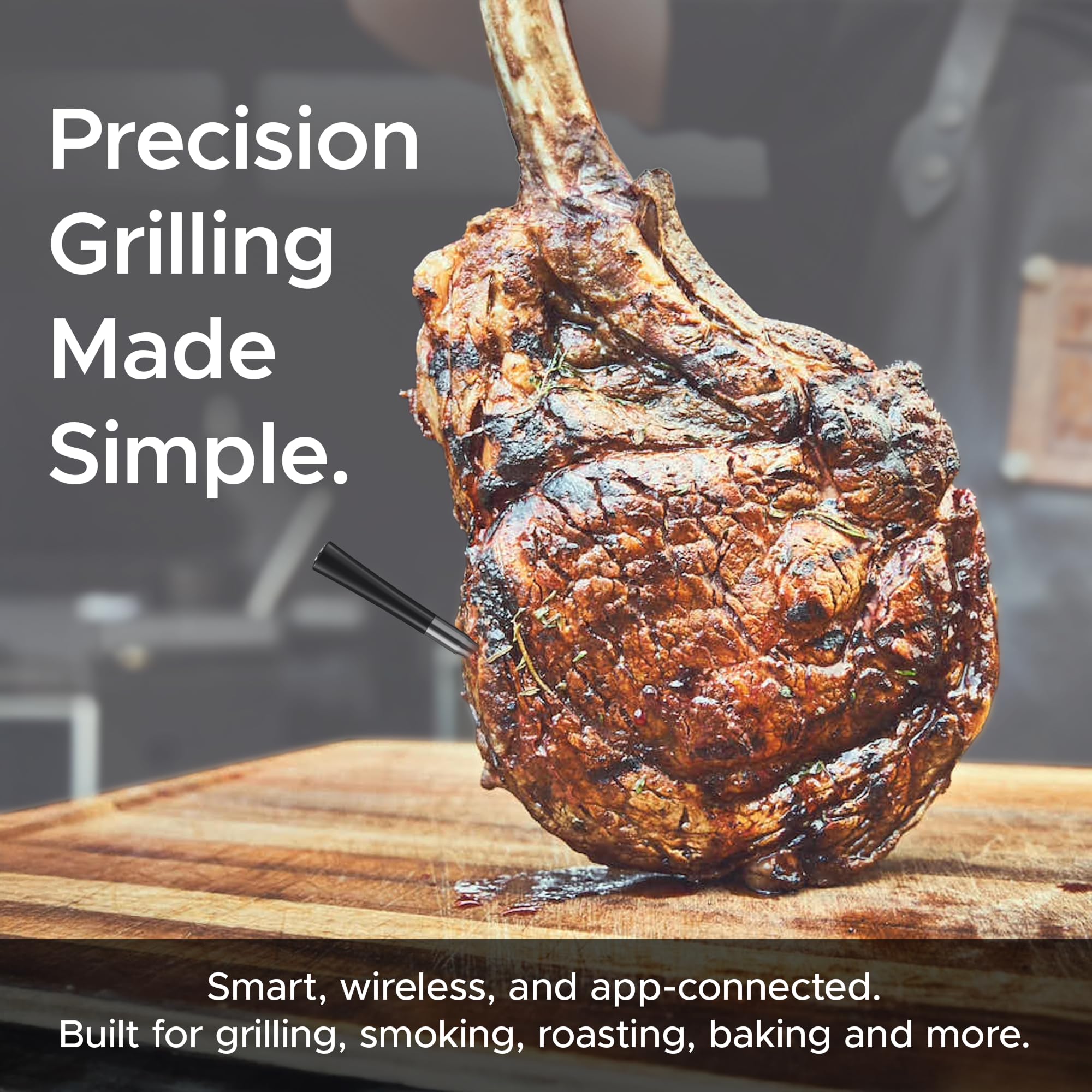 CulinaTech 750ft Wireless Meat Thermometer Long Range for Smoker, BBQ & Rotisserie, Smart Bluetooth Thermometer Dual Sensor Waterproof Probe with LCD Base Station Display & App Control