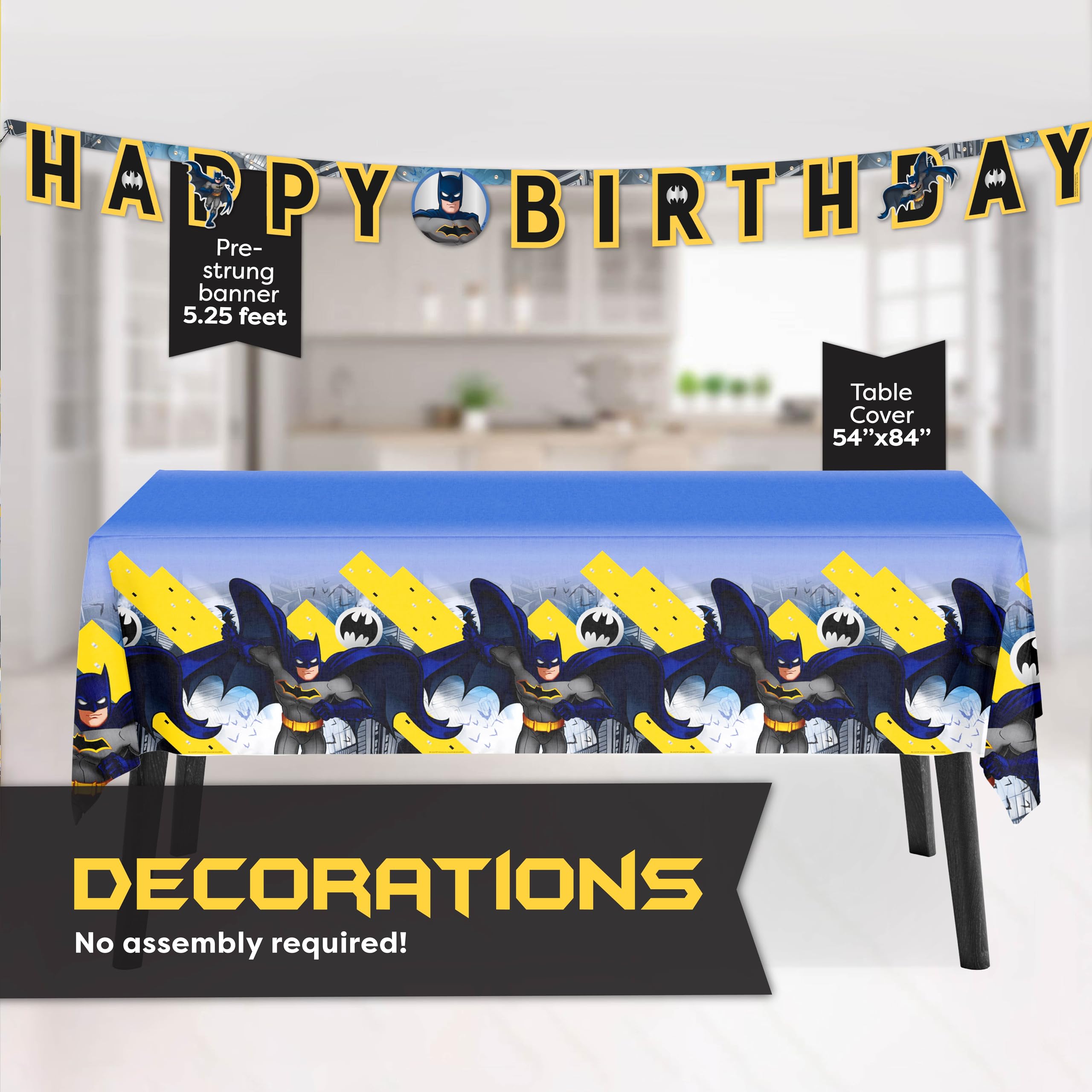 Unique Batman Birthday Party Supplies | Batman Party Decorations | With Banner, Table Cover, Masks, Plates, Napkins, Button | For 16 Guests