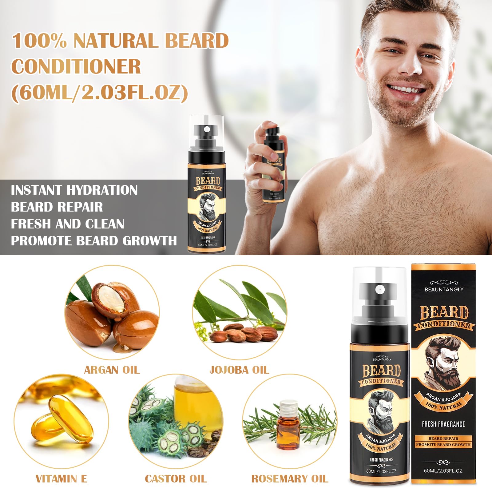 Beard Growth Kit, Grooming Set w/Growth Oil, Conditioner, Balm, Shampoo Wash, 0.25MM Roller, Brush, Comb, Scissor, Bag, Christmas Birthday Valentines Day Gifts for Him Men