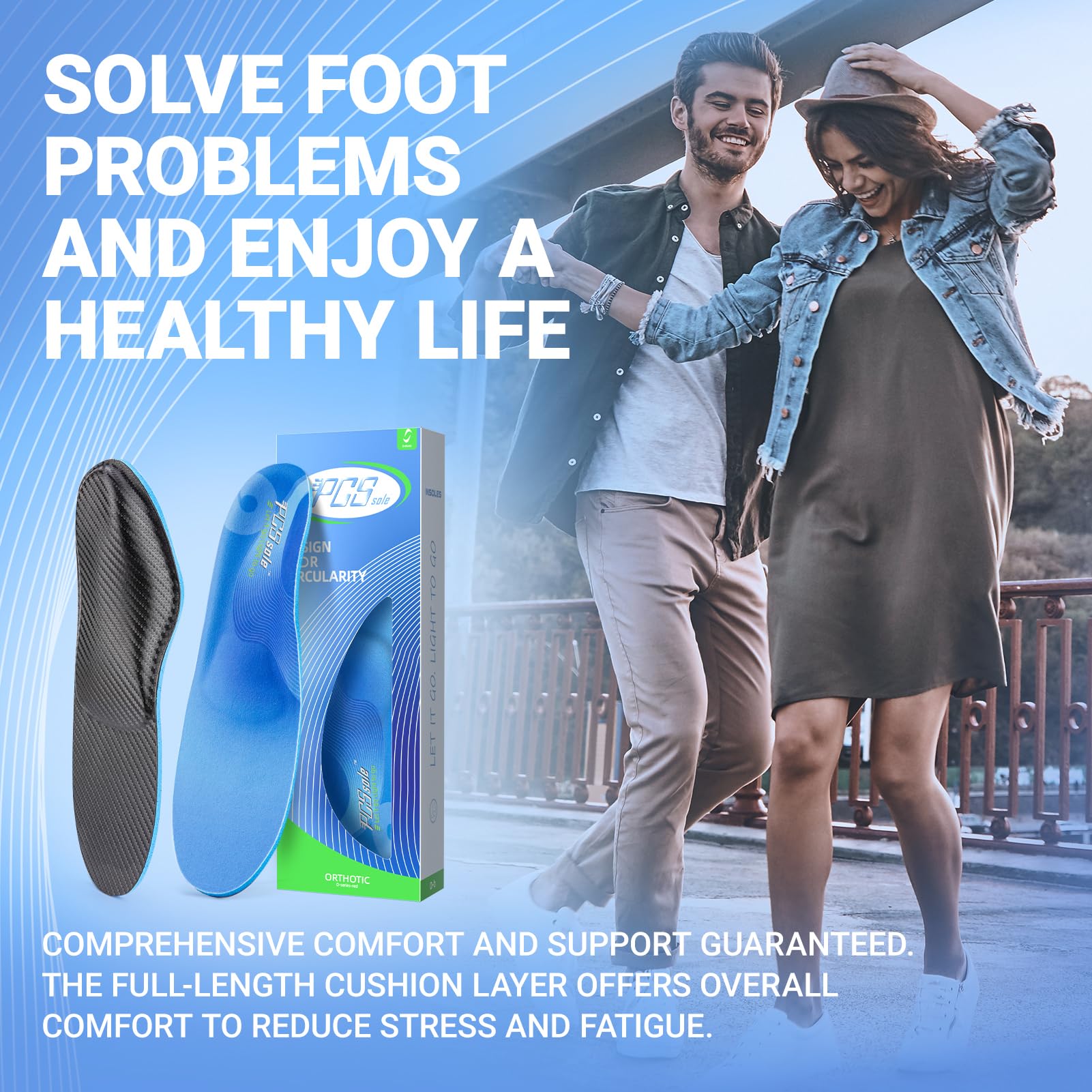 PCSsole Foot Pain Relief Orthotics Insoles,High Arch Support Shoe Inserts for Flat Feet,Plantar Fasciitis,Heel Pain,Metatarsalgia,Over Pronation for Men and Women 29.5cm