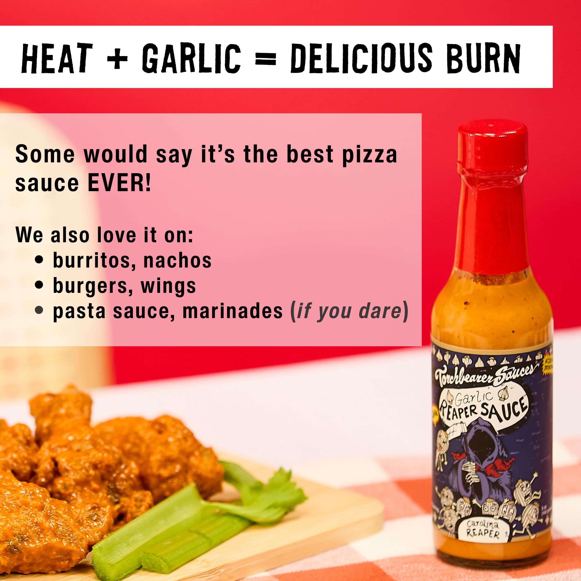 Torchbearer Sauces Garlic Reaper Sauce, 5oz Garlic & Carolina Reaper Hot Sauce, Heat Level 9 - Featured on Hot Ones - All Natural, Extract-Free, Made in USA