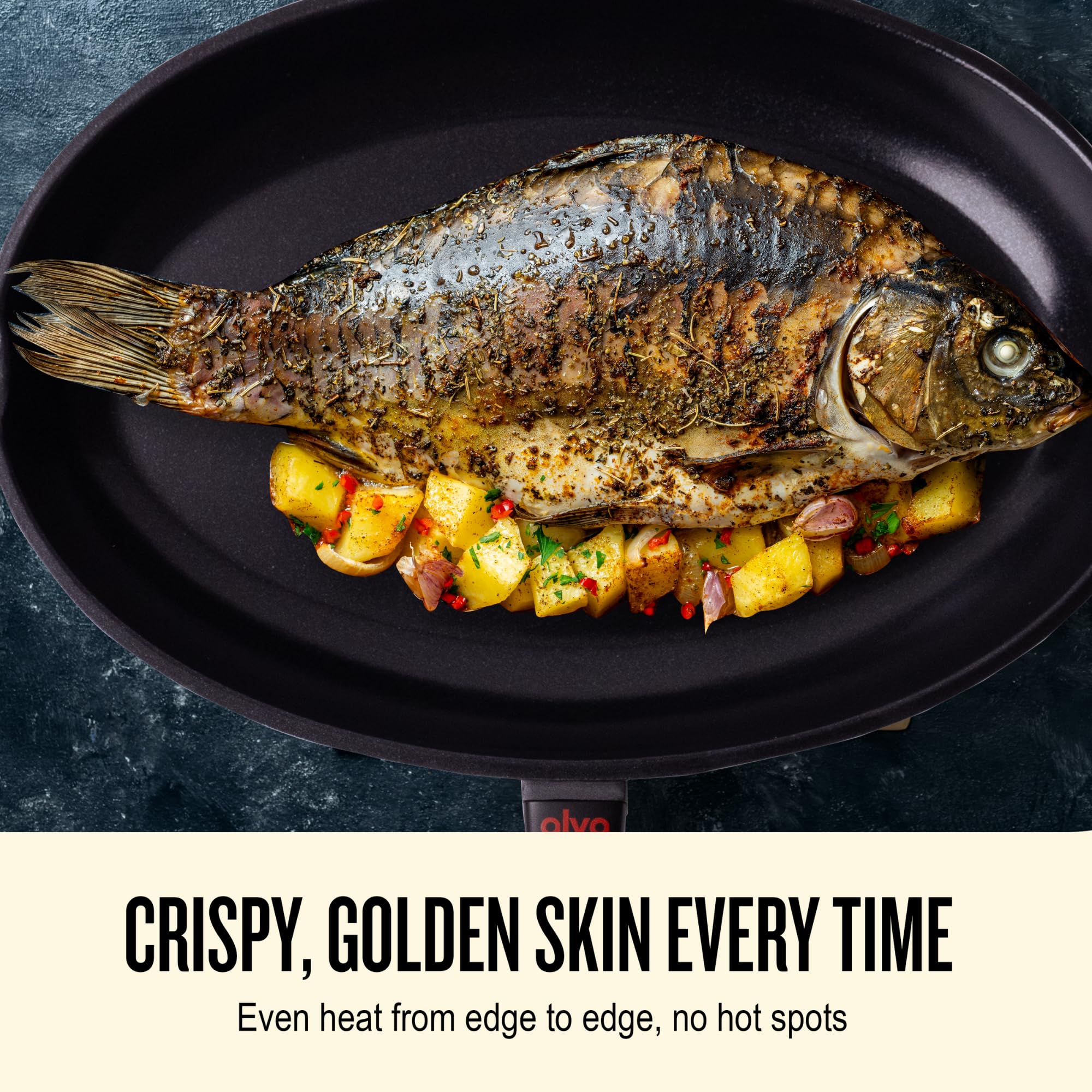 Alva Energy Nonstick Ceramic Fish Pan 13.7" - Lightweight, Easy to Clean and Made without PFAS, PFOA & PTFE - Induction and All Stovetop Compatible with Even Heat Distribution