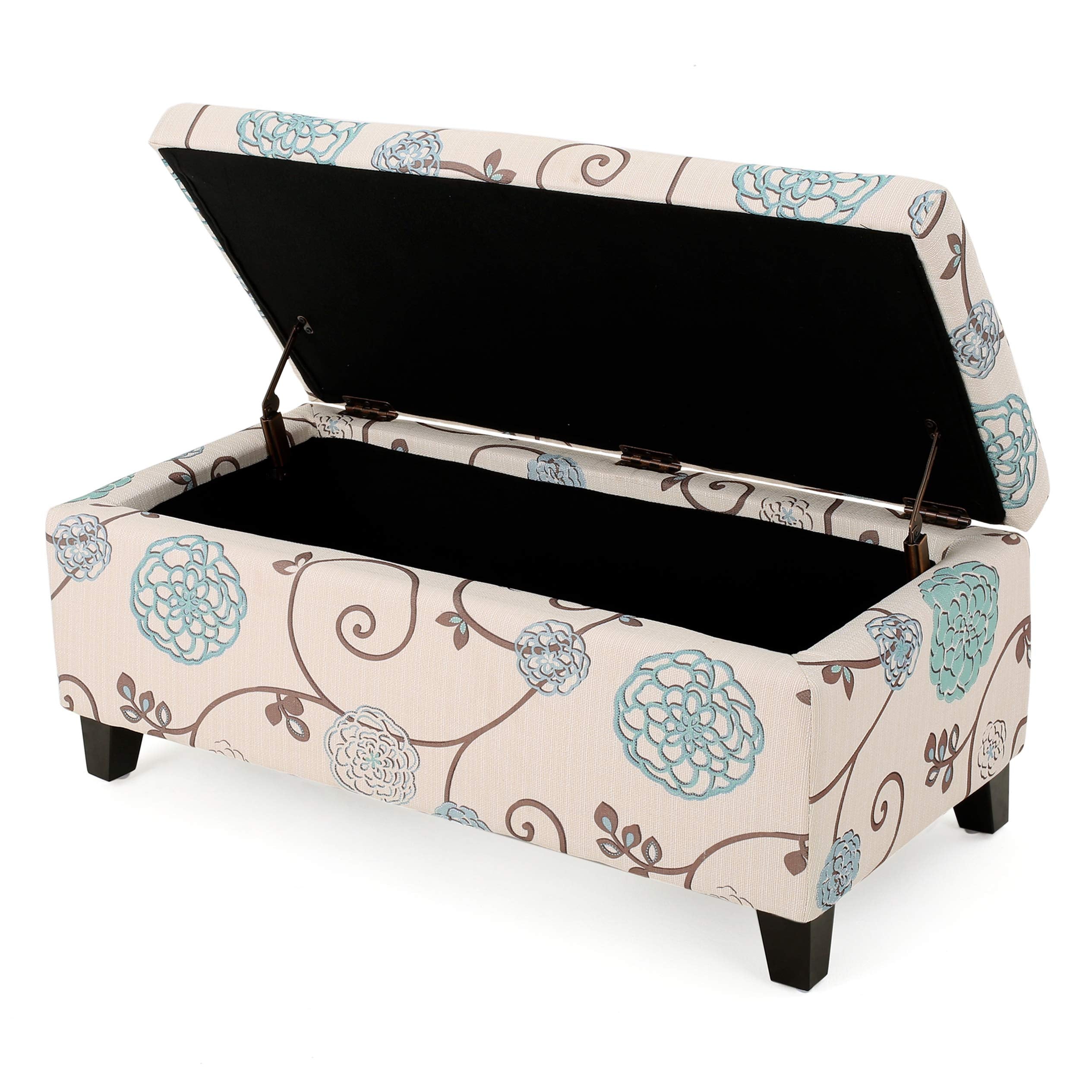 Christopher Knight Home Breanna Fabric Storage Ottoman, White And Blue Floral