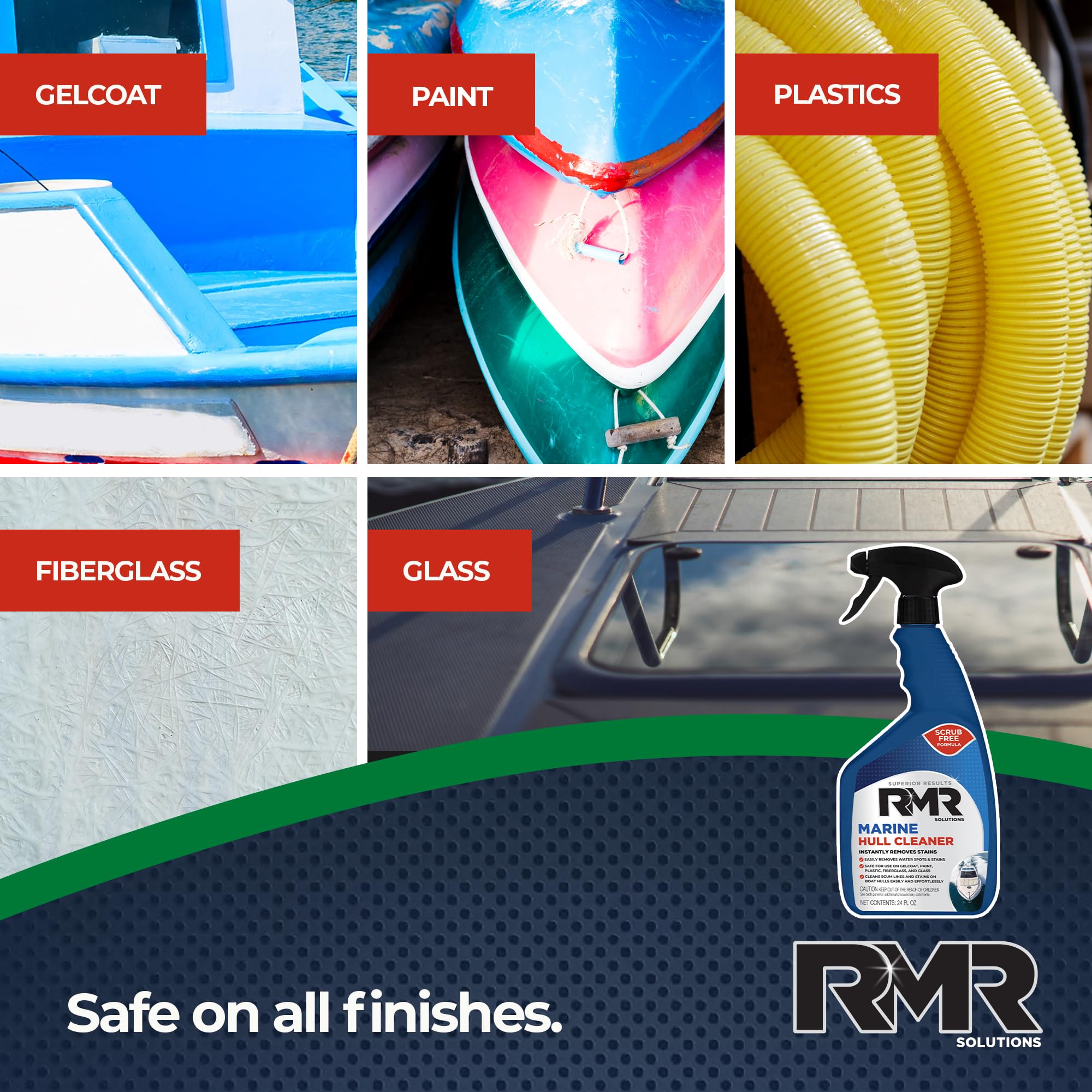 RMR Marine Hull Cleaner, Heavy Duty Boat Wash for Cleaning Slimy & Grimy Surfaces, Rust, Stain, & Water Spot Remover, 24 Ounce Spray