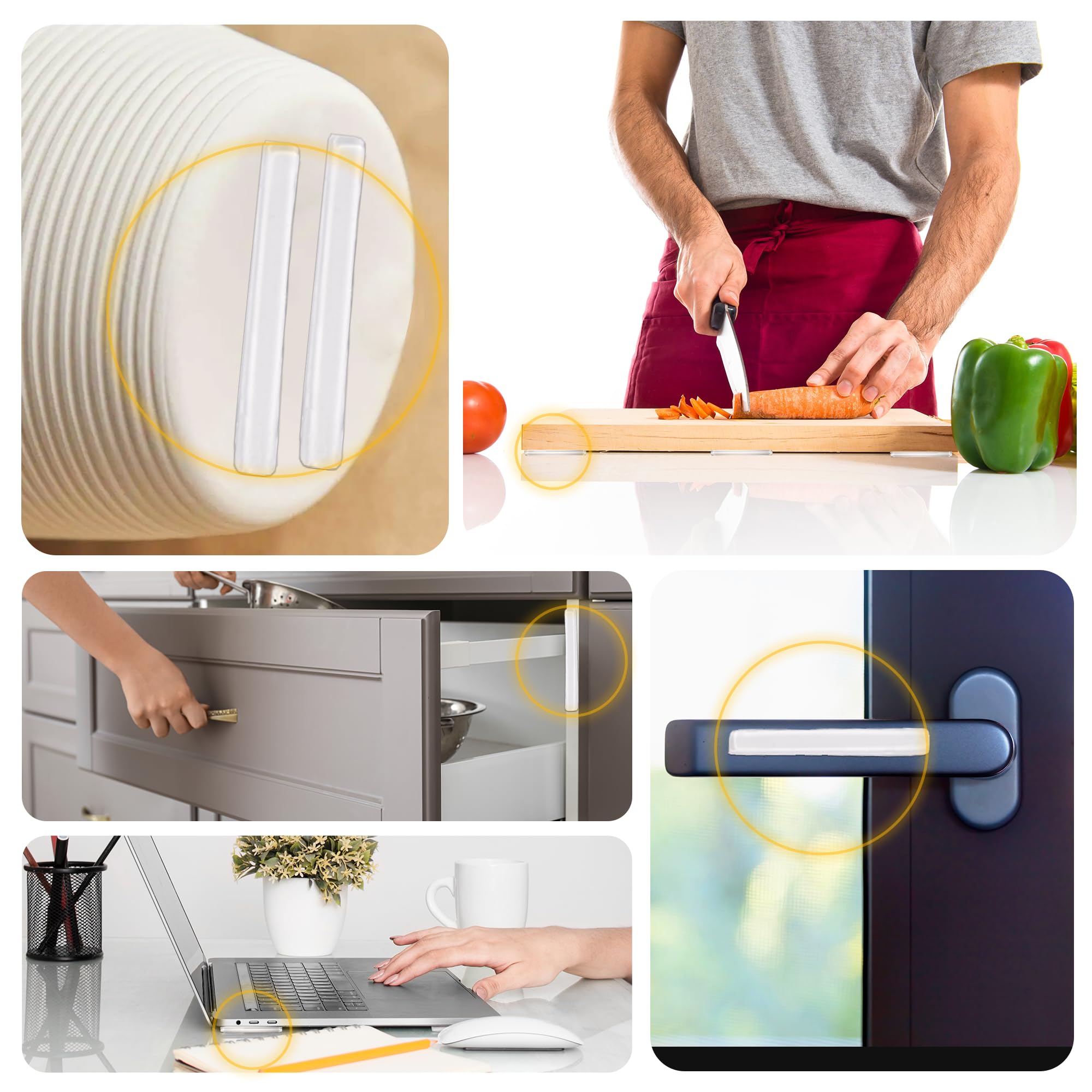 Vellax 128 & 64 Clear Cabinet Door Bumpers & 20 Clear Silicone Bumper Strips - 1/2 Inch Self Adhesive Rubber Stoppers for Drawers, Damp Pads Cupboards, Cutting Boards, Glass Tops, Picture Frames