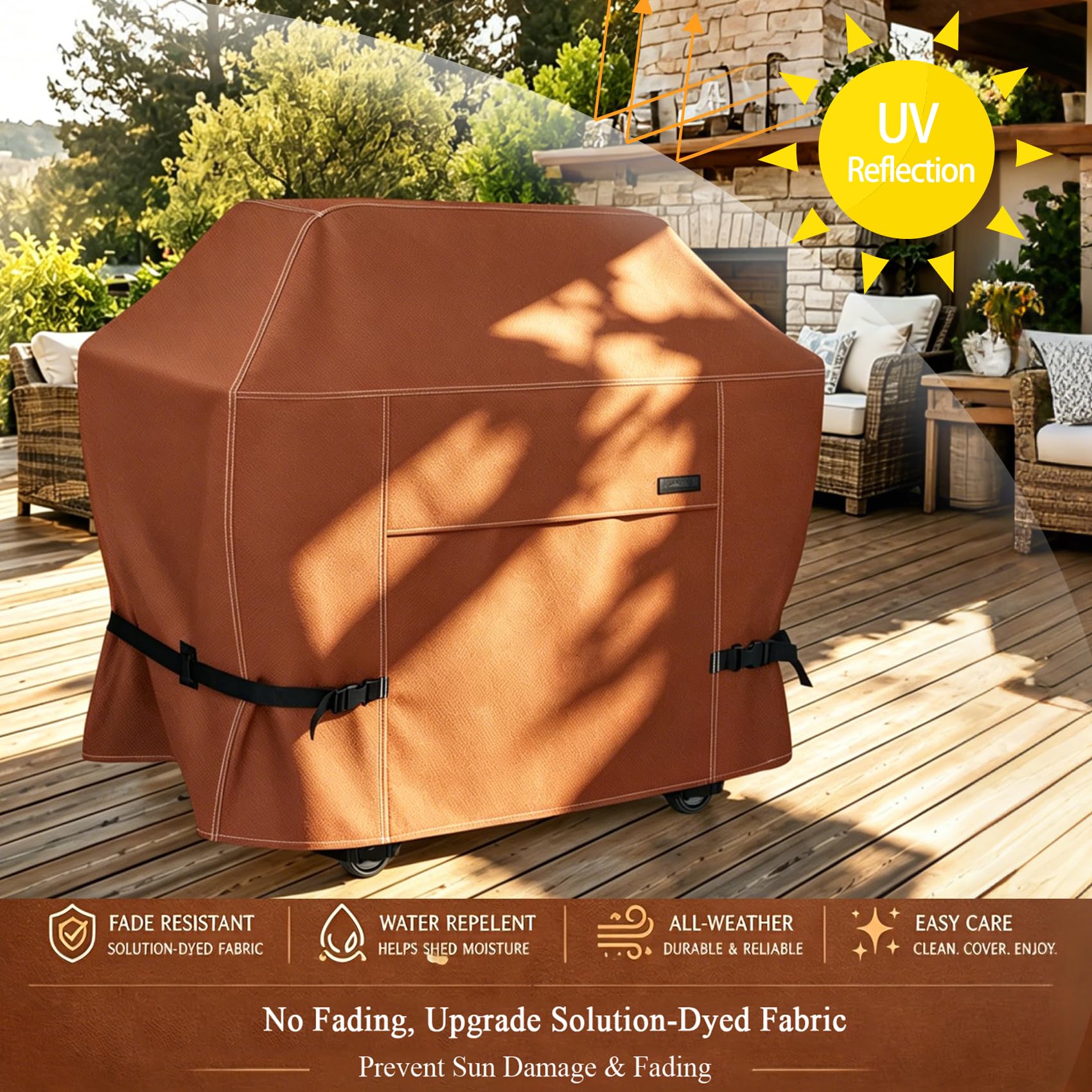 NettyPro BBQ Grill Cover 56 inch Heavy Duty Waterproof Outdoor 2-3 Burners Gas Grill Cover for Outside Weber, Char-Broil, Brinkmann, Nexgrill Barbecue, Brown