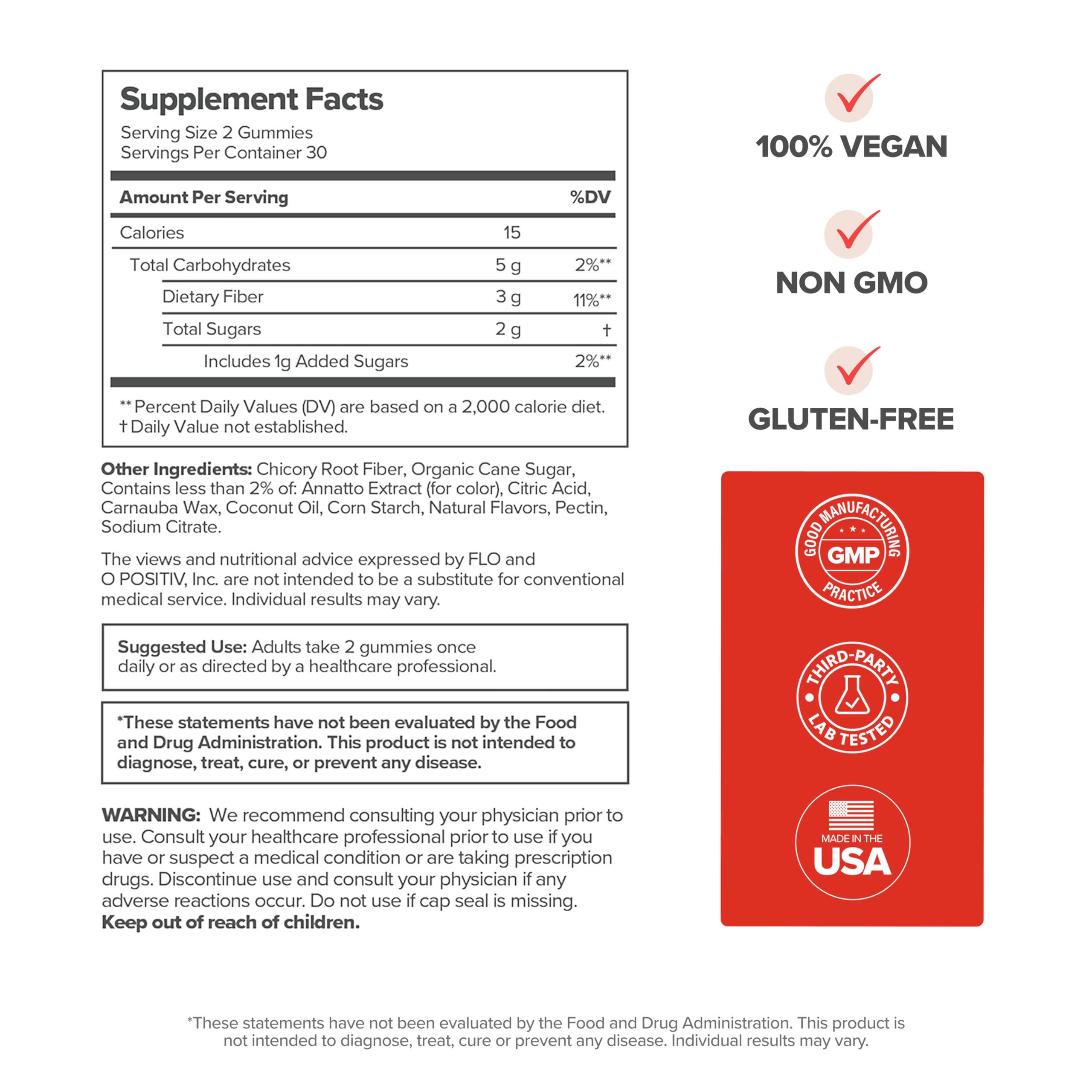 URO Fiber Gummies for Adults, 60 Count (Pack of 1) - Prebiotic Chicory Root Inulin Fiber Supplement - Daily Gummy Fiber for Digestive Gut Health - Non-GMO, Vegan & Cruelty-Free