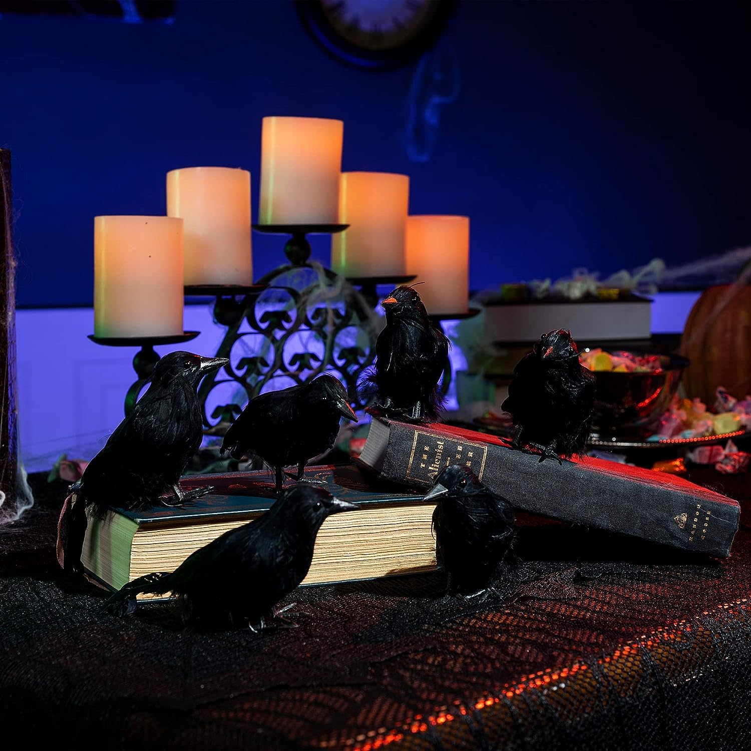 JOYIN 6 Pcs Crow Raven Halloween Decoration Indoor Outdoor Decor, Black Fake Crows Ravens Bird Props Haunted House Graveyard Cemetery Yard Table Decor Halloween Party Favors Desk Trees Walls Windows