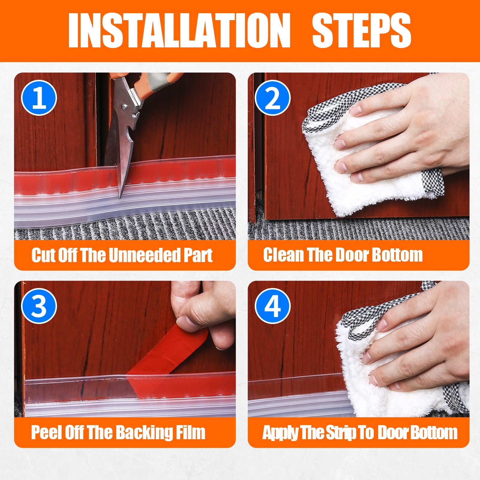 Silicone Door Draft Stopper, Phixbear Transparent Weather Stripping Door Seal, Exterior Door Draft Stopper Heavy Duty Adhesive, Suitable for Windproof, Warmth and Sound Insulation Under Doors 2" x 39"