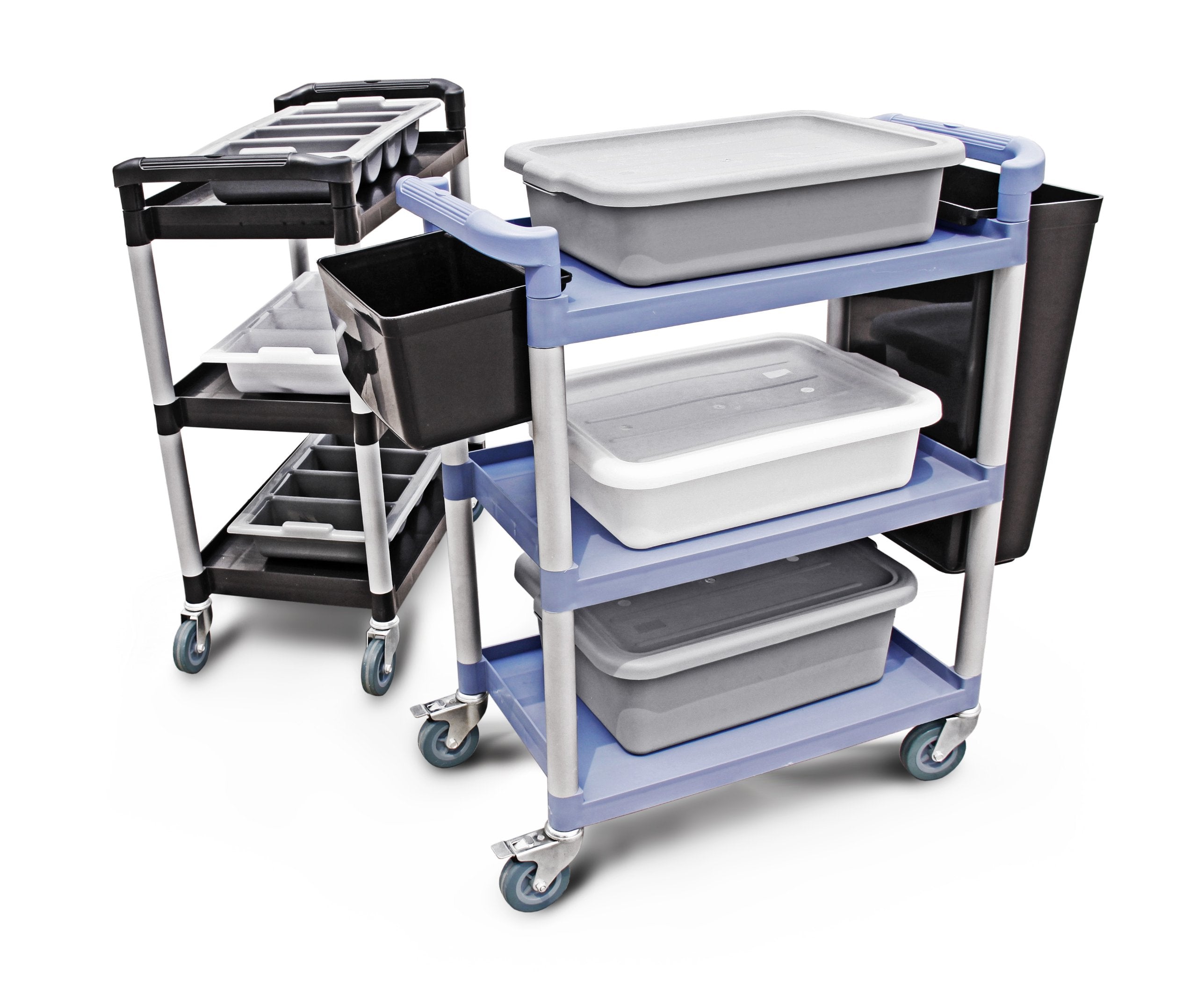 New Star Foodservice 54552 350-Pound Plastic 3-Tier Utility Bus Cart with Locking Casters, 42.5" x 19.5" x 38.5", Black