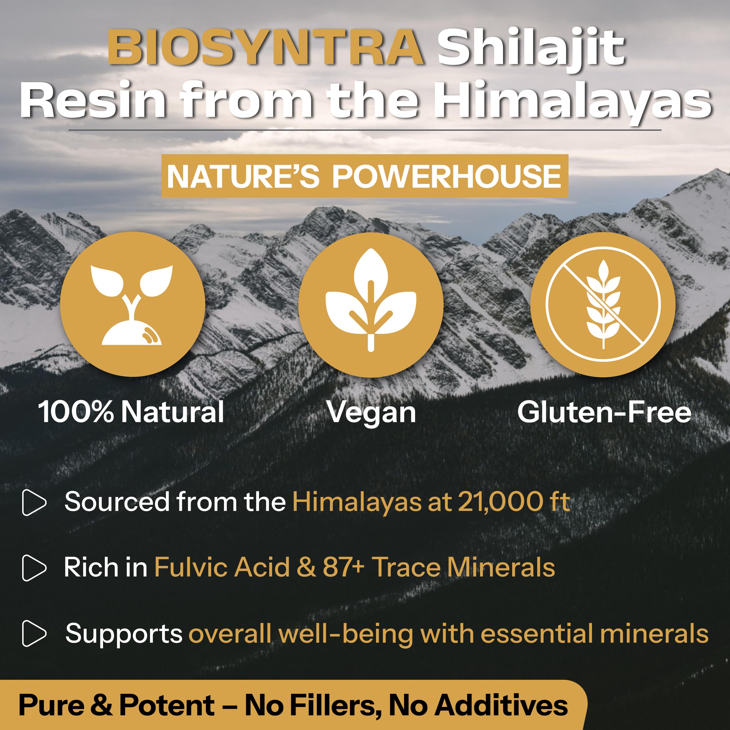 Biosyntra Pure Shilajit Resin – with Fulvic Acid & 87+ Trace Minerals exctracted from Himalaya – Natural Energy, Stamina & Vitality Supplement for Men & Women, 3rd Party Tested, Non-GMO, 1.7 oz Jar