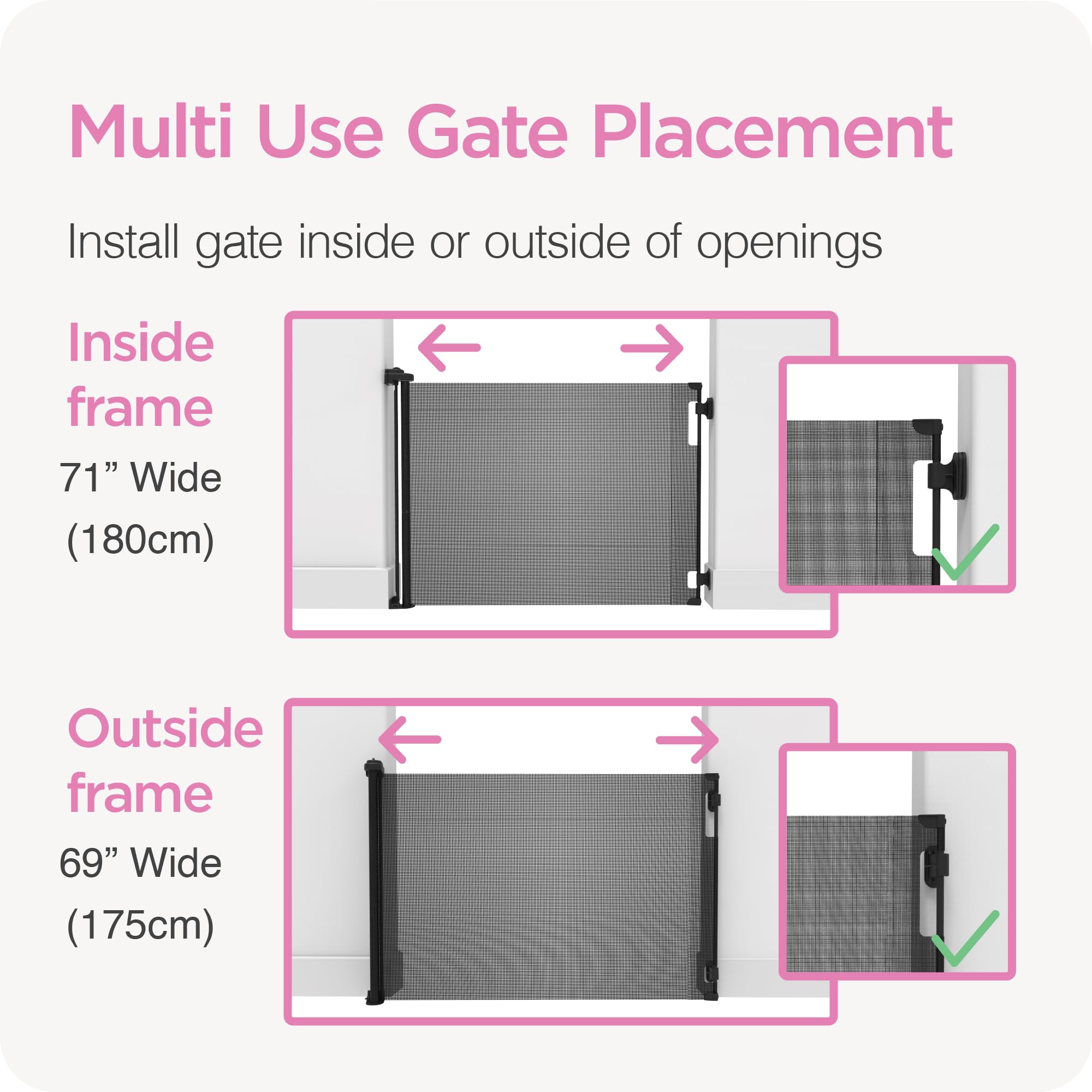 Retractable Baby Gate Perma Child Safety 33" Tall x 71” Wide, Mesh, for Stairs, Doorways, Dogs, Pets, Indoor, Outdoor, One-Handed Operation, Locking, Easy Install, Hardware Mount, Brown