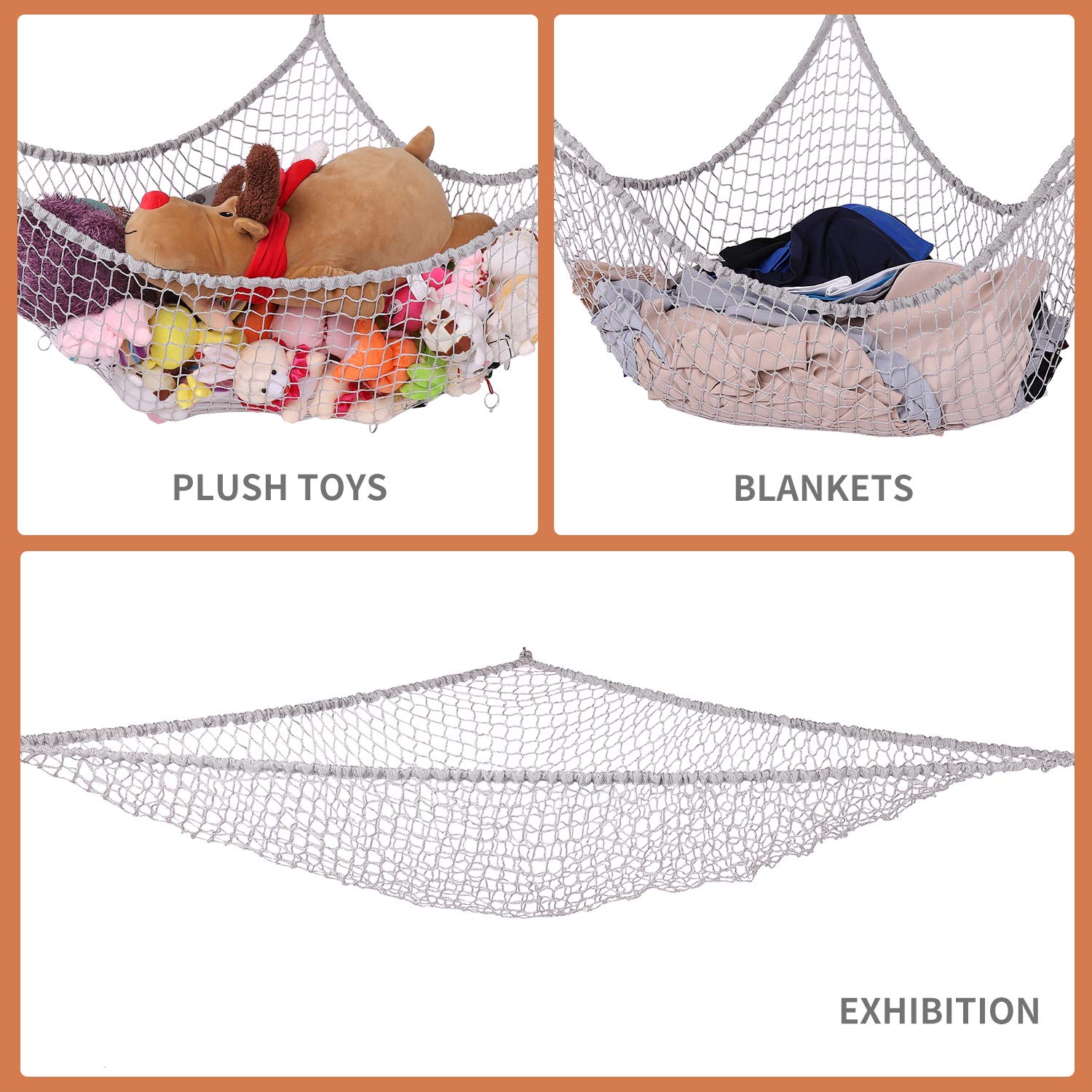 Stuffed Animal Hammock, Toy Hammock, LXUNYI Extra Large Mesh Toy Net Giant Baby Kids Children Stuff animals Hammocks Wall Corner Hanging Storage Net Organizer