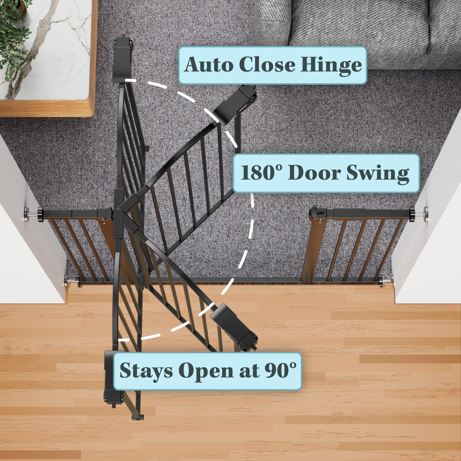 InnoTruth 29-39.6” Baby Gate for Stairs & Doorways, 30" Tall Dog Gate for Pets, Dual-Lock Safety and One Hand Opening Design, Pet Gate for Hallways, Outdoors, Wall-Friendly Install, Pure Black