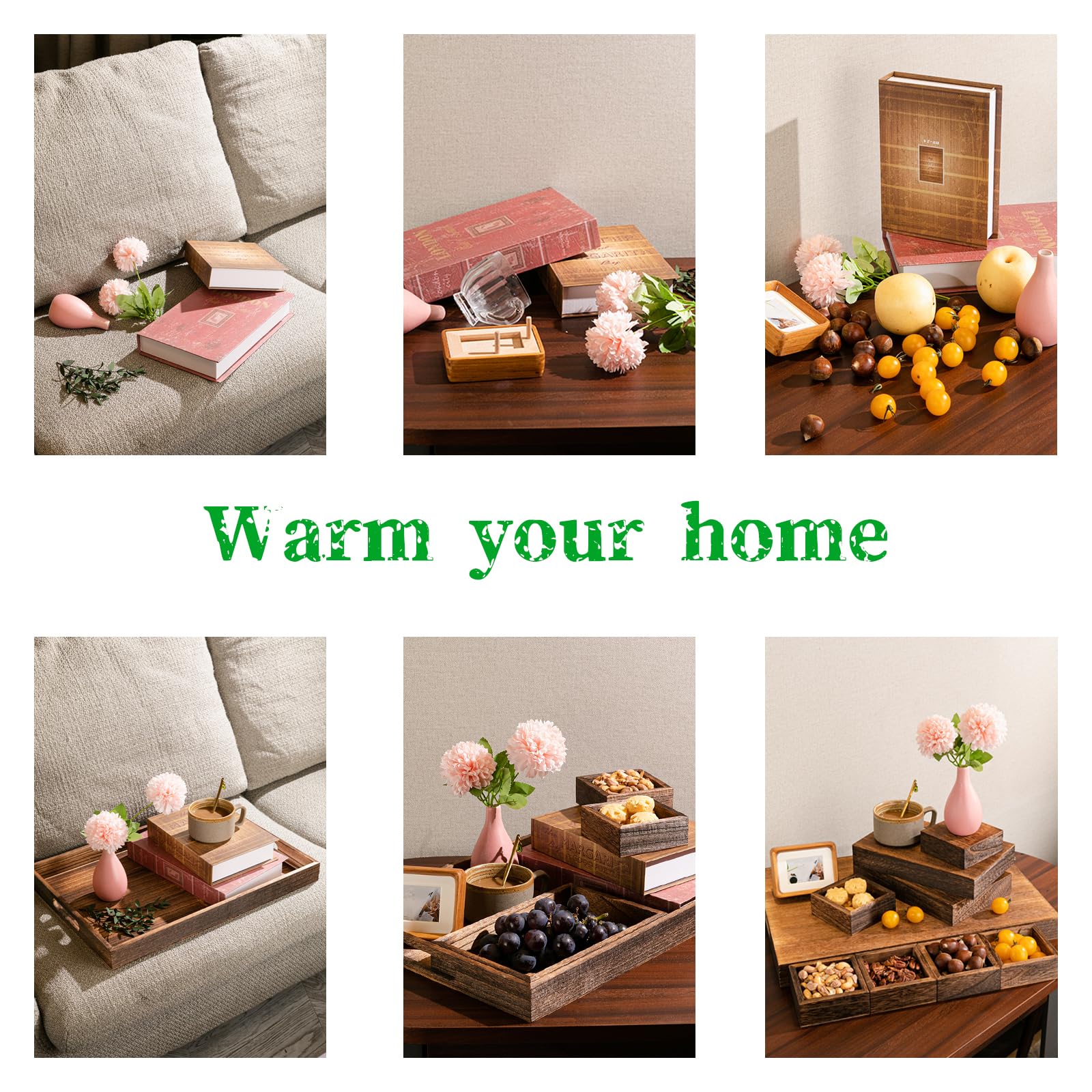 BSTNASI Wooden Serving Tray with Handle, Ottoman Tray for Living Room, Coffee Table Tray, Charcuterie Boards Large