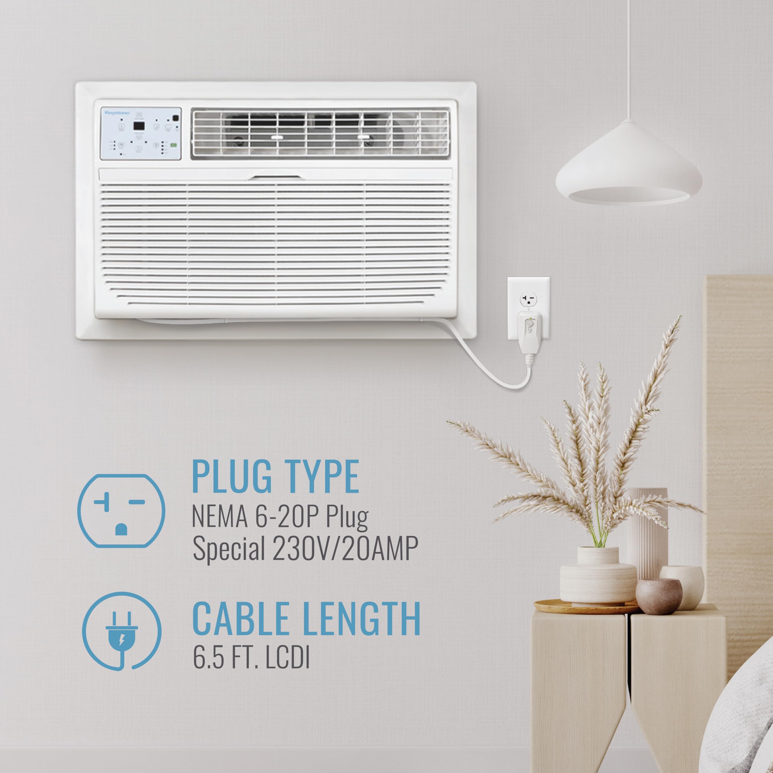 Keystone 12,000 BTU Wall Air Conditioner with Dehumidifier and Supplemental Heat, 230V, Quiet Wall AC for Small and Medium Sized Rooms up to 550 Sq.Ft. with Remote Control, White