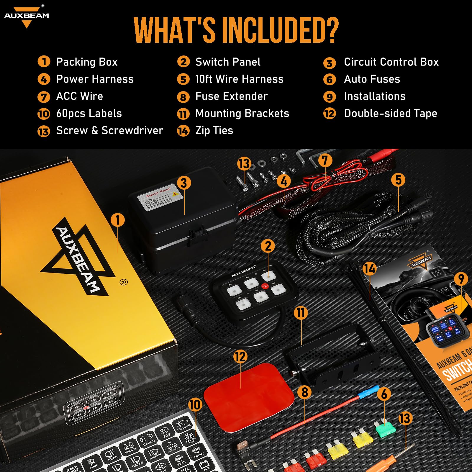 Auxbeam 6 Gang Switch Panel BC60 Universal Circuit Control Relay System Automatic Dimmable LED Switch Pod Touch Control Panel Switch Box for Car Truck Pickup Boat UTV SUV - Blue, 2 Years Warranty