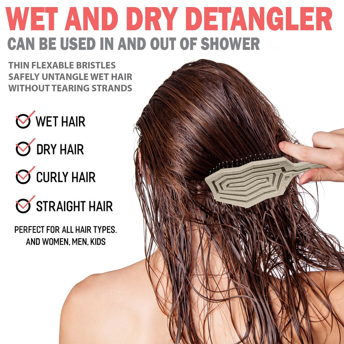 Fiora Naturals Hair Detangling Brush -100% Bio-Friendly Detangler hair brush w/Ultra-soft Bristles- Glide Through Tangles with Ease - For Curly, Straight, Women, Men, Kids, Toddlers, Wet and Dry Hair