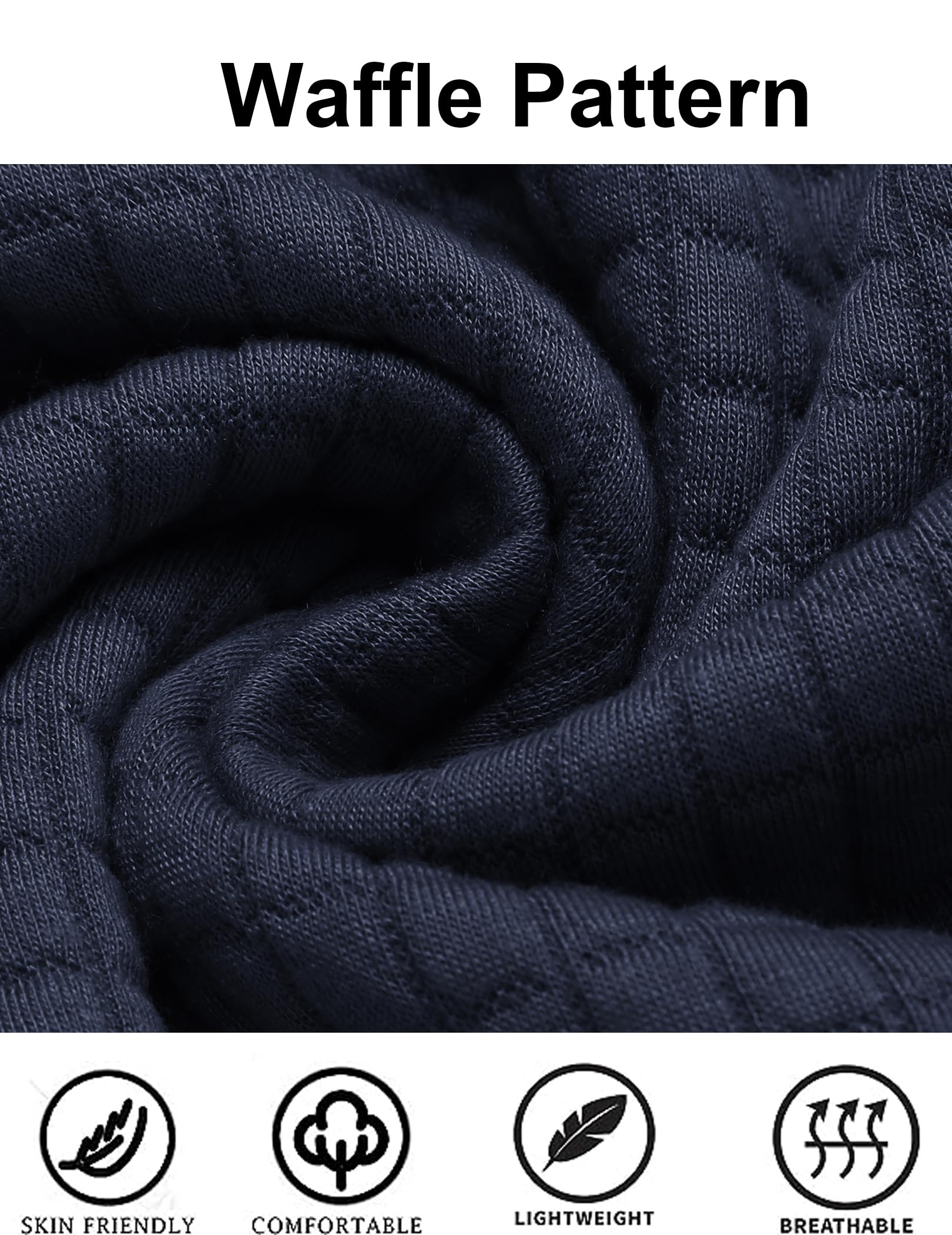COOFANDY Men's Basic Sweatshirt Long Sleeves Hooded Drawstring Waffle Knit Hooded Sweatshirts Navy Blue