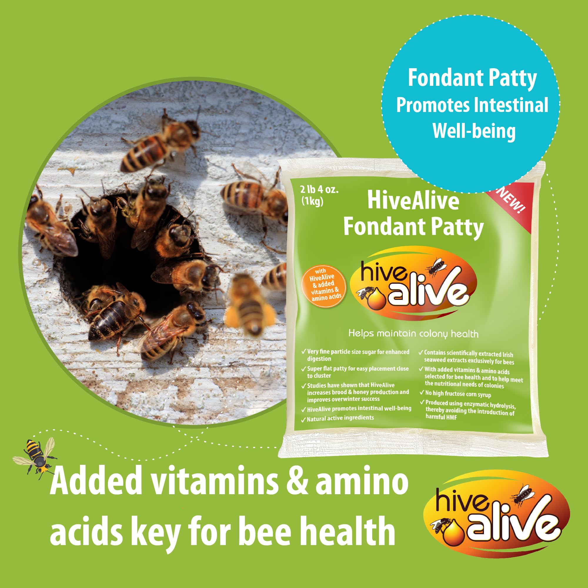 Hive Alive Fondant Bee Food Supplement – Easy to Use Feed Enhancer Prevents Starvation During Overwintering – Only Fondant with Hive Alive Proven to Increase Bee Gut Health and Boost Production-15Pack