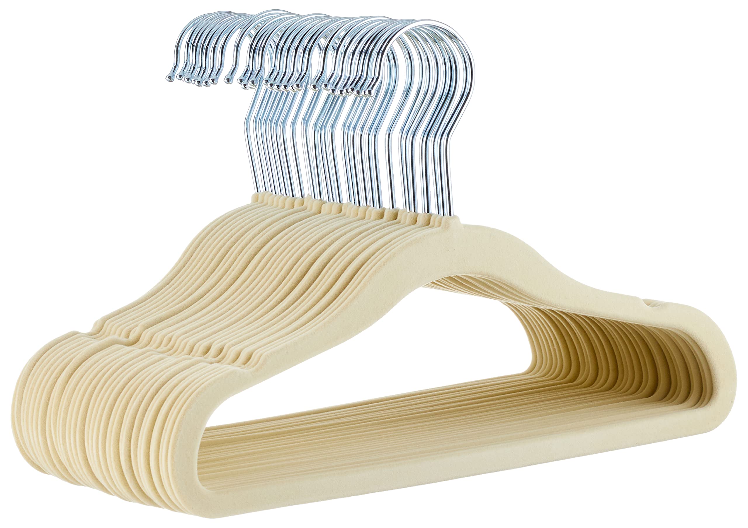 Amazon Basics Kids Velvet, Non-Slip Clothes Hangers (Baby/Toddler), 11.6 Inches (for Baby Clothes), Pack of 30, Beige