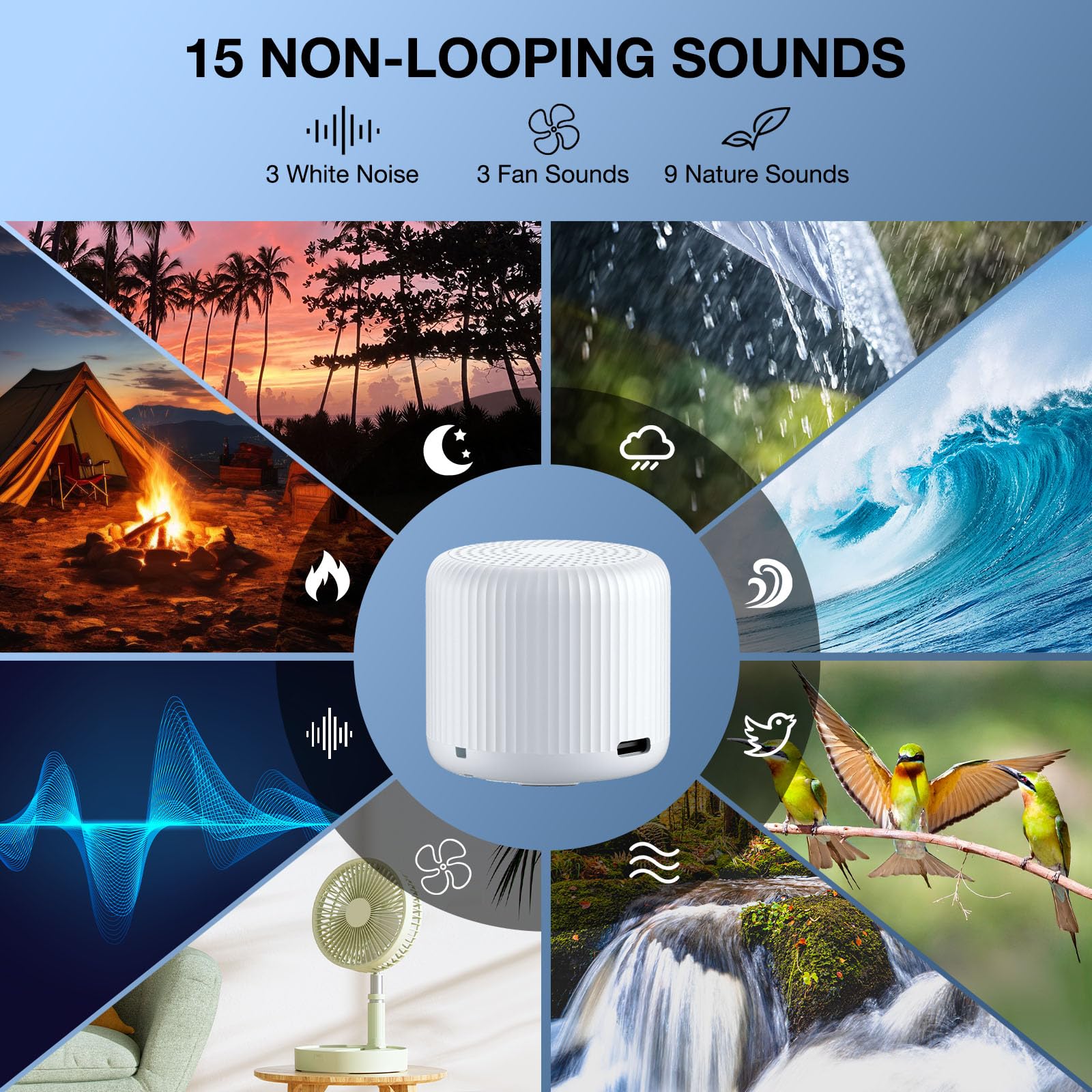 Portable Sound Machine for Baby Adults,LEICEX Travel Sound Machine,15 Non-Looping Sound Timer and Memory Play, Mini White Noise Machine for Sleeping Office Privacy Travel Gift
