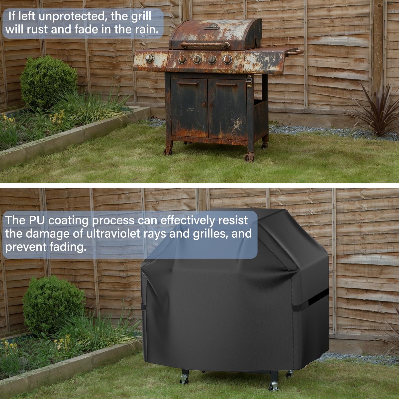 Grill Cover 600D Heavy Duty BBQ Grill Cover for Outdoor Grill, Waterproof, Anti-UV, Rip-Proof, Fade Resistant Material, Barbecue Cover with Hook-and-Loop Straps, (52" L x 24" W x 48" H, Black)