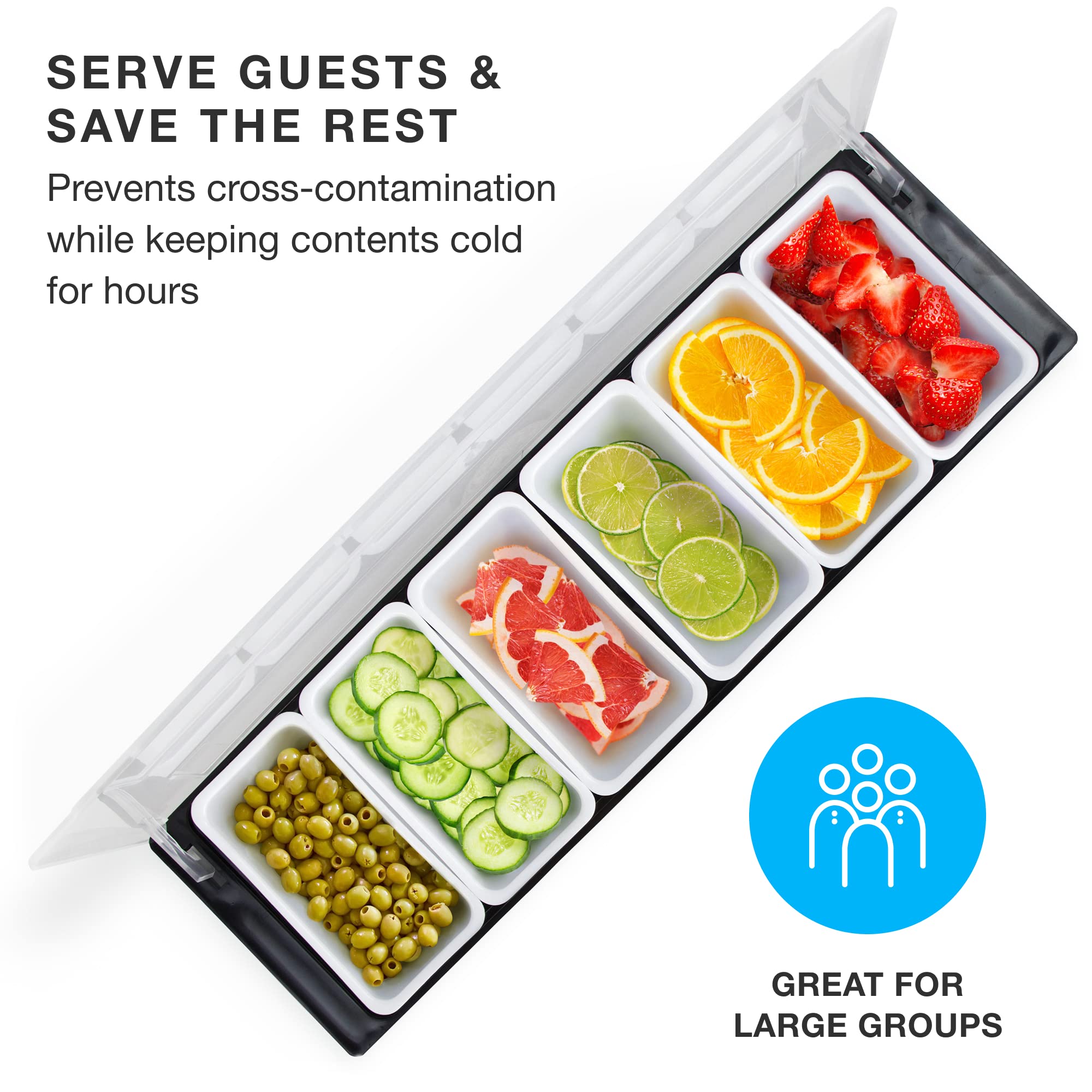 Cocktailor 6 Tray Bar Top Food & Garnish Station with Lid - Condiment Dispender for Bartending, Taco Bar, Ice Cream, Fruit, Salad Bar - Topping Organizer for Restaurant Supplies & Accessories