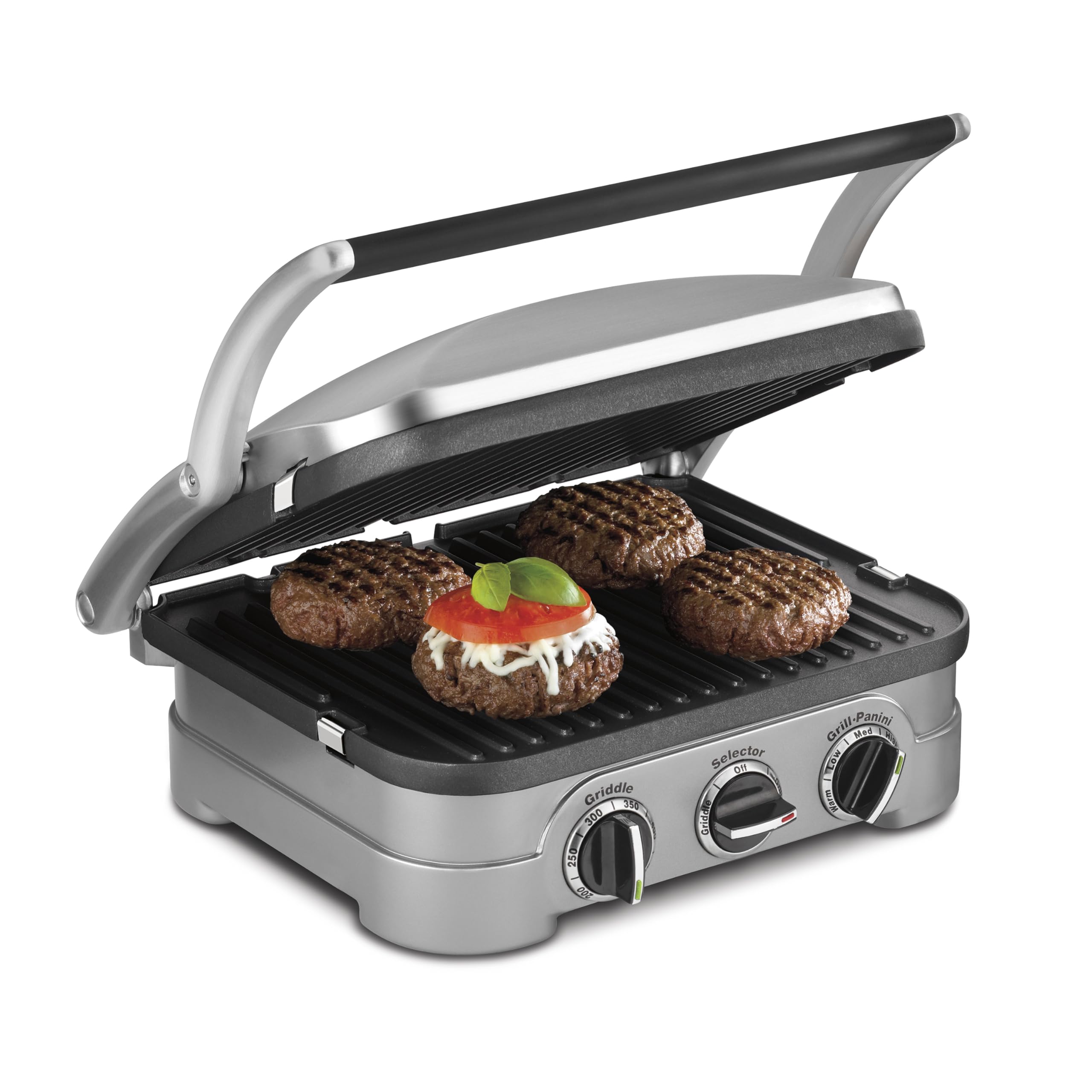 Cuisinart Griddler Indoor Grill, Panini Press, Sandwich Maker & More, 5-in-1 Grilling, Dishwasher-Safe Nonstick Cooking Plates, GR-4NNAS, Stainless Steel