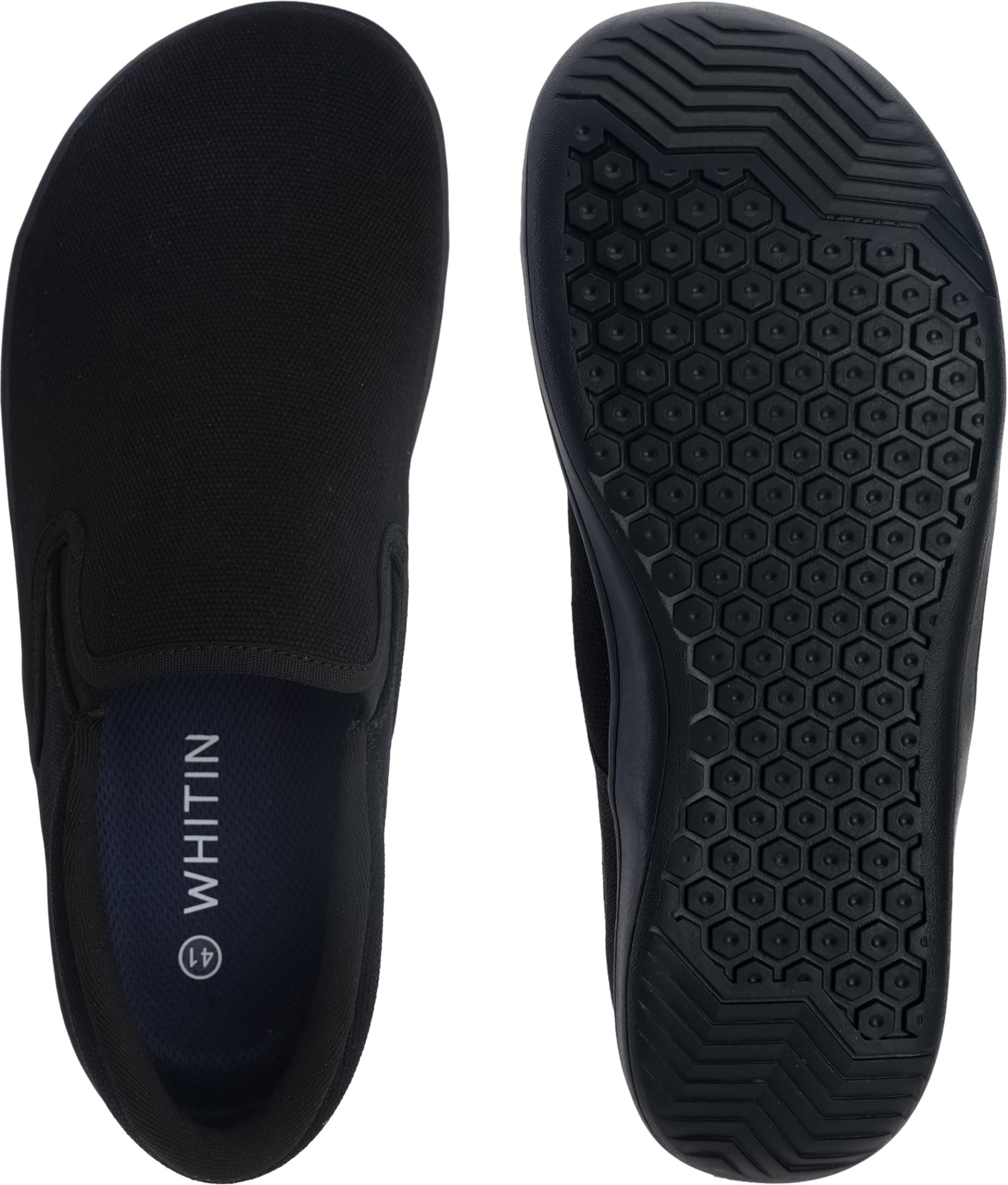 WHITIN Fashion Men's Wide Toe Box Barefoot Sneakers Slip on Canvas Casual Minimalist Zero Drop Sole Shoes Size 12 12W Width Minimus Black 46