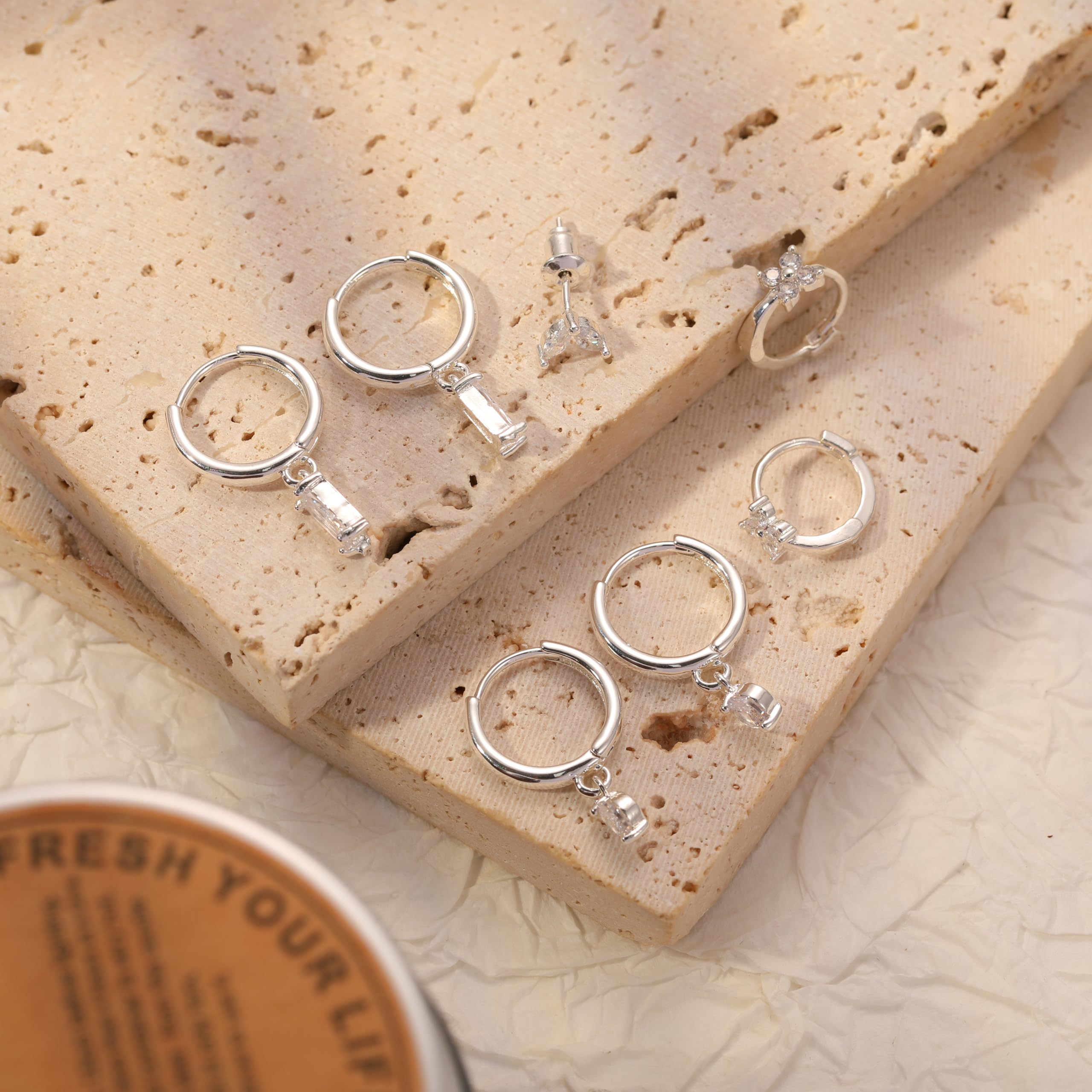 Cuzmly Silver Earrings Set for Women, Dainty Huggie Hoop Earrings 925 Sterling Silver Lightweight Cartilage Earrings Trendy Hypoallergenic Small Multiple Piercing Diamond Earrings Silver Jewelry Gifts